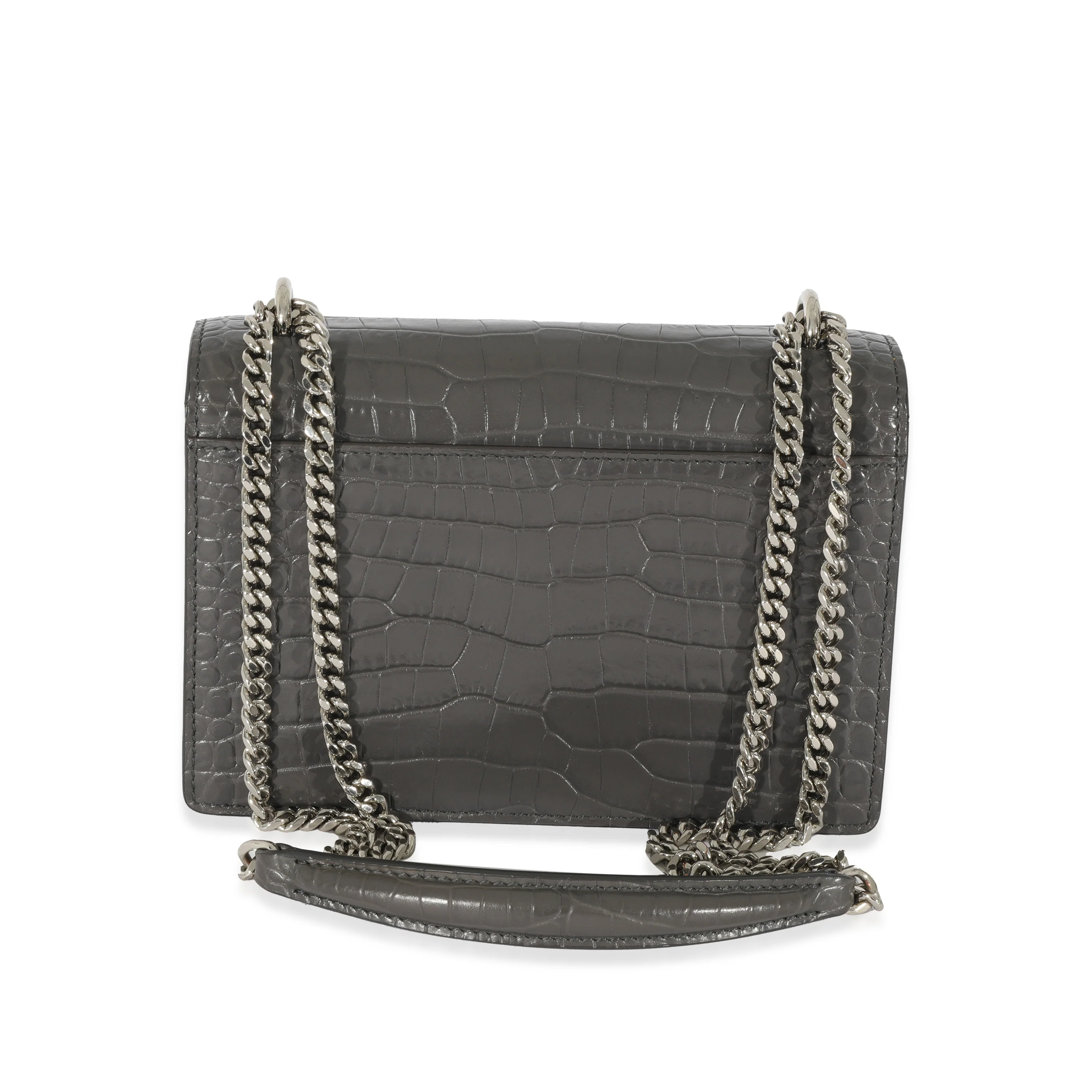 Saint Laurent Grey Croc Embossed Leather Mini Sunset Chain Bag - Image 3
