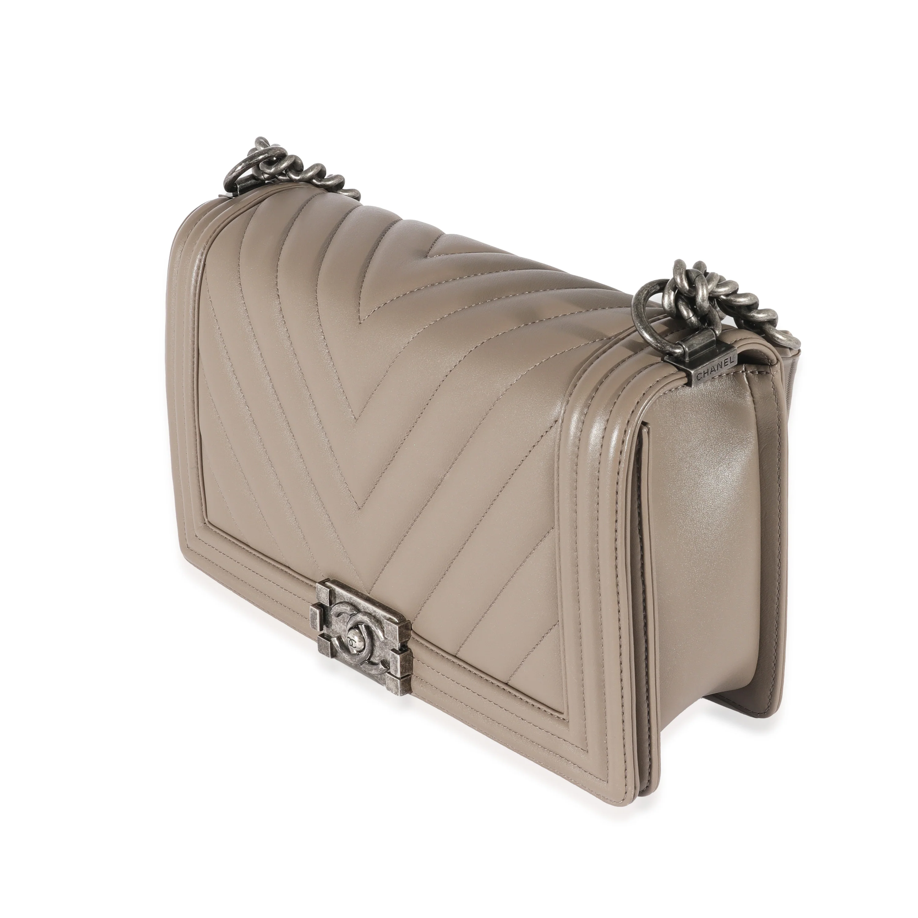 Chanel Lambskin Grey Chevron New Medium Boy Bag - Image 2