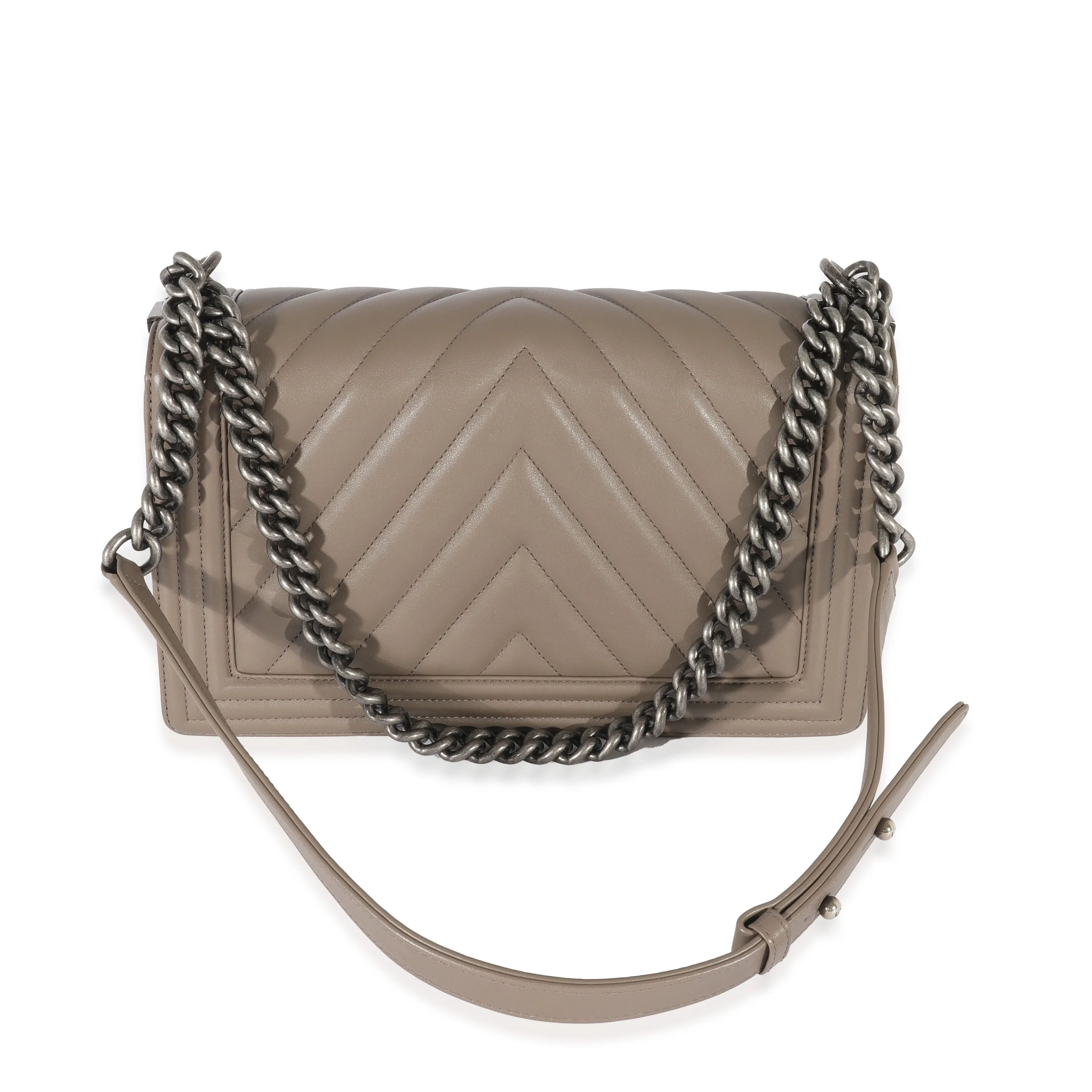 Chanel Lambskin Grey Chevron New Medium Boy Bag - Image 3
