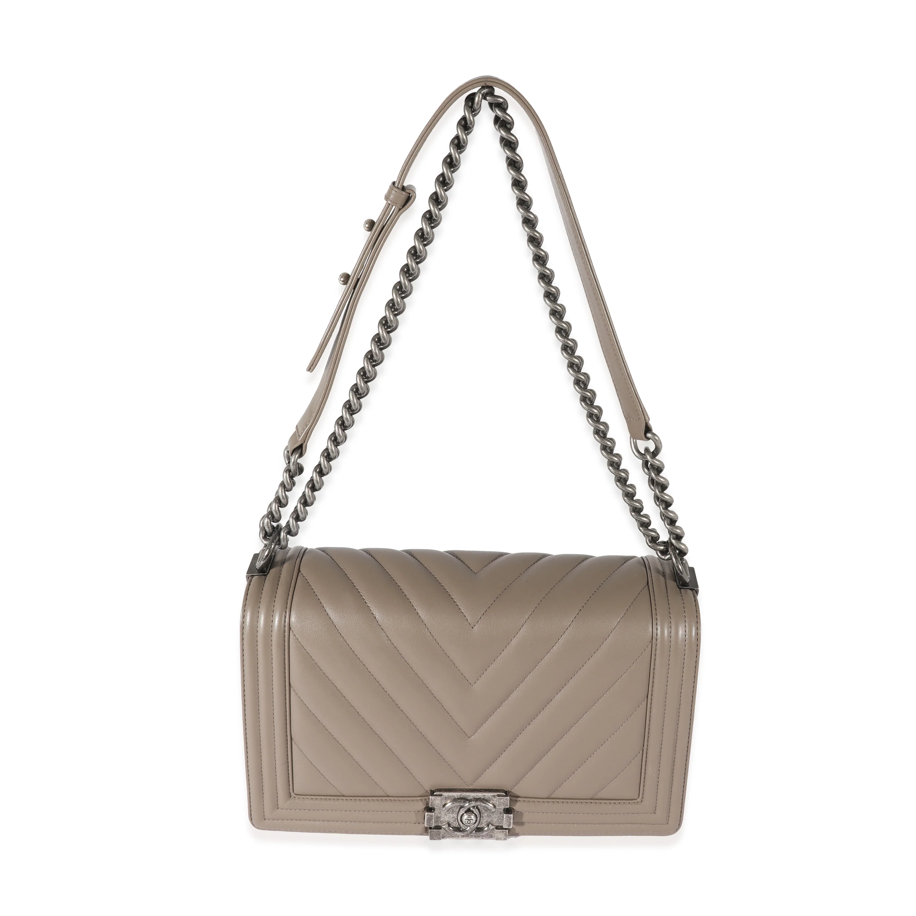 Chanel Lambskin Grey Chevron New Medium Boy Bag - Image 4