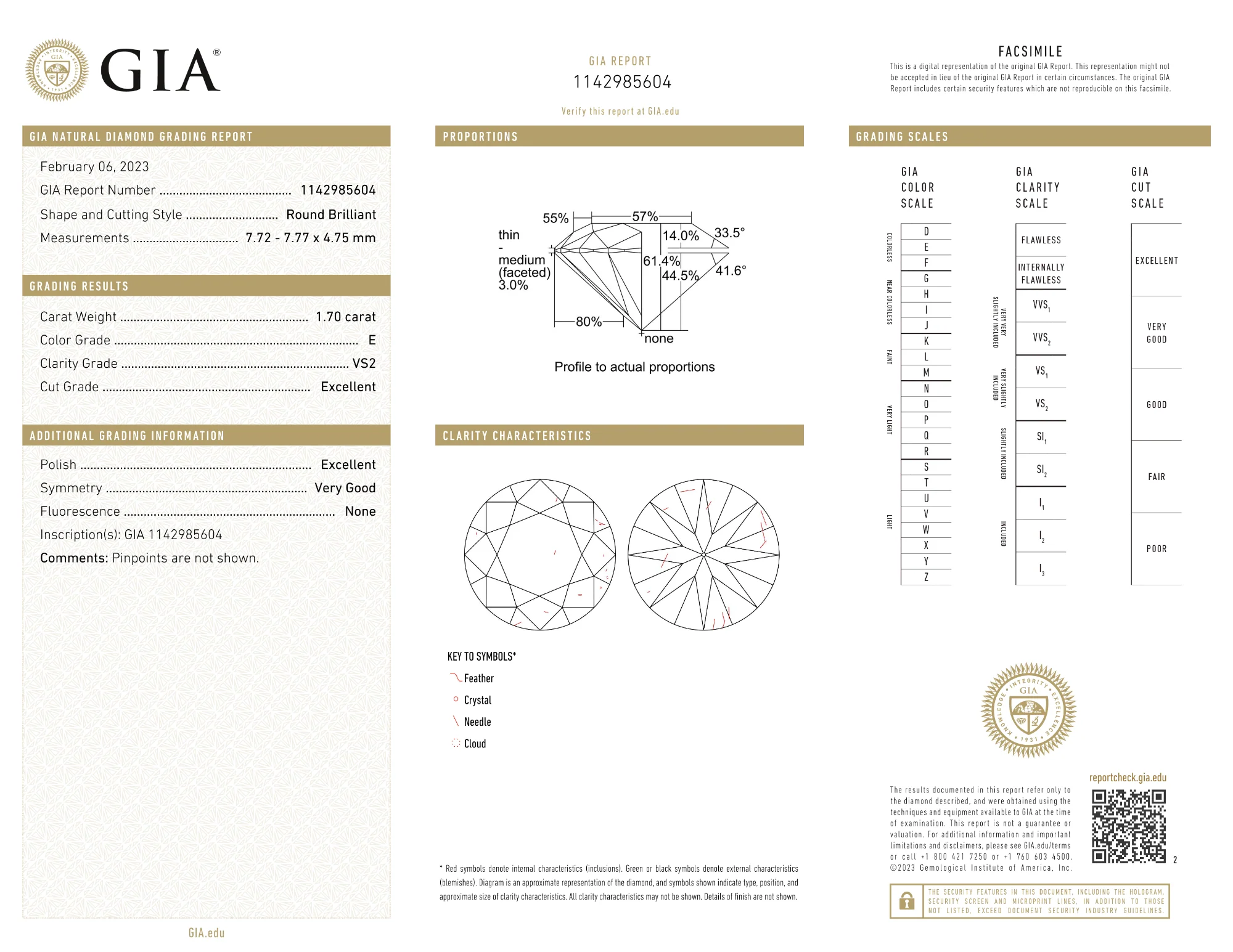 GIA Certified 1.70 Ct Round cut E VS2 Loose Diamond - Image 2