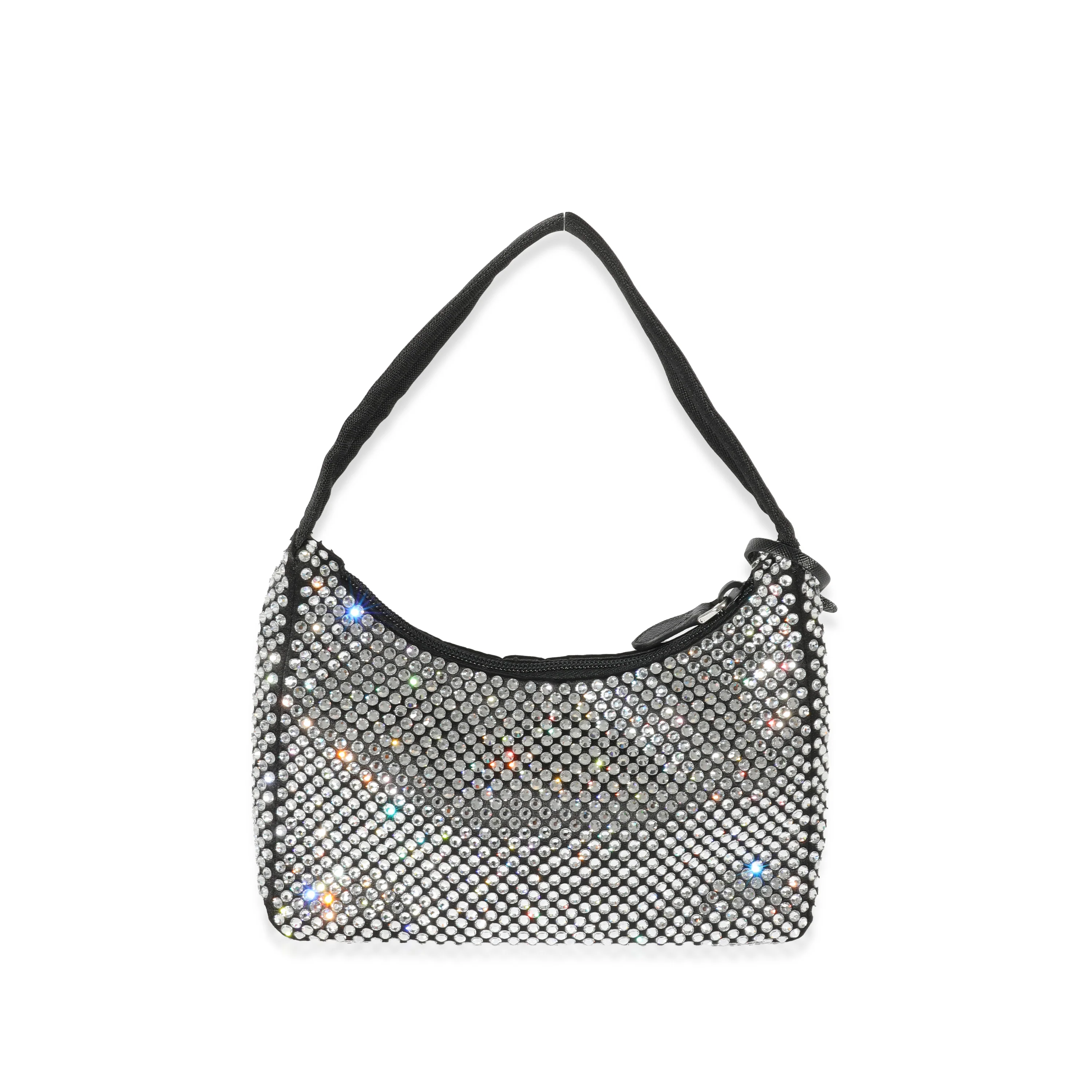 Prada Black Satin Crystal Re-Edition 2000 Mini Bag - Image 3
