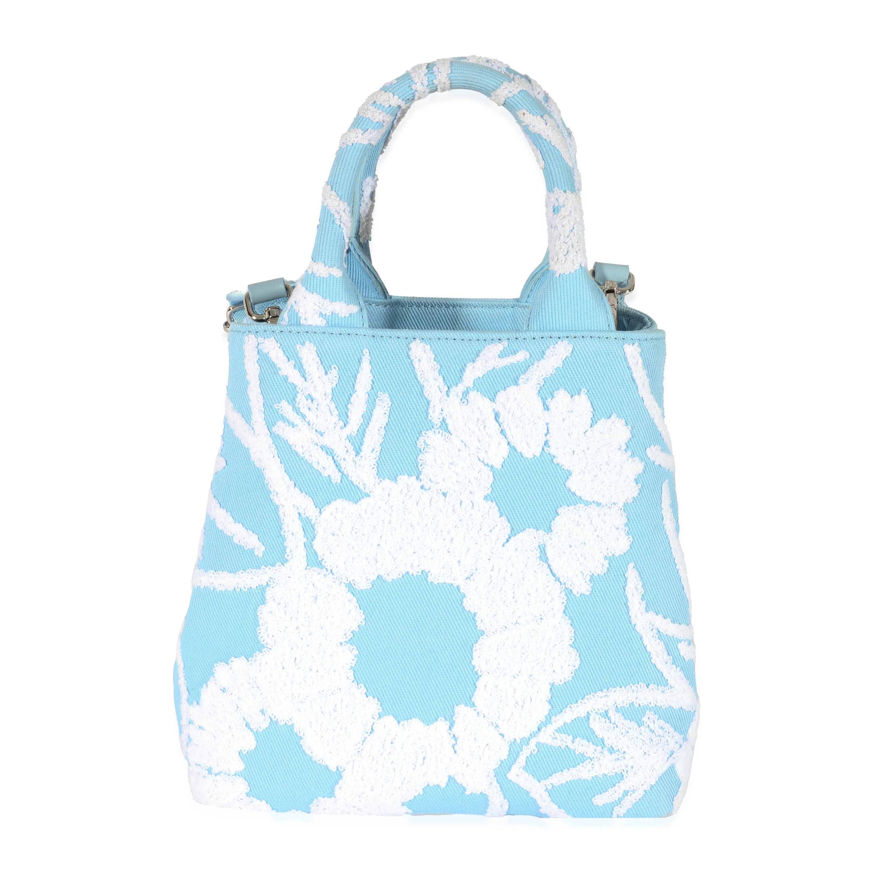 Prada Blue White Embroidered Drill Top Handle - Image 3