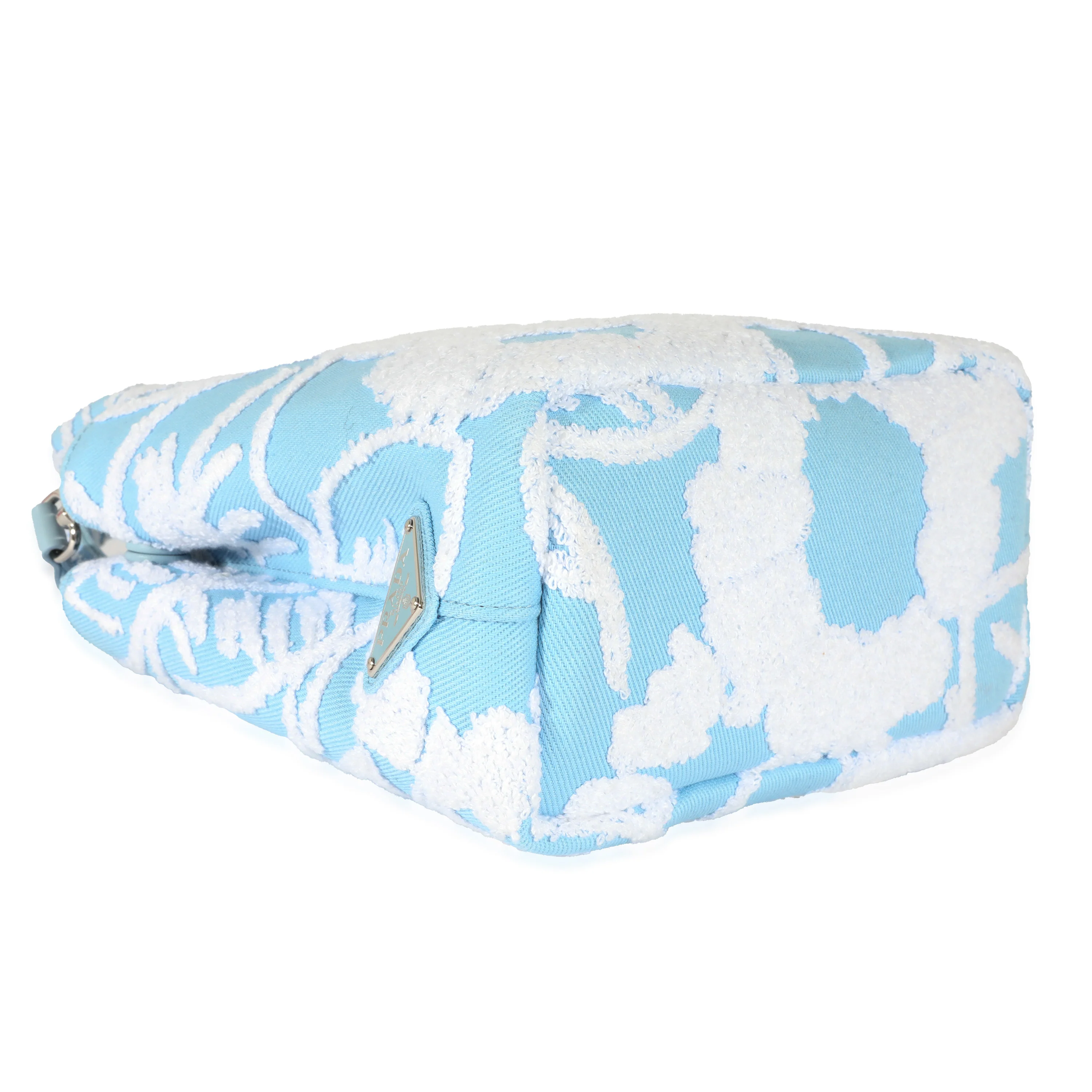 Prada Blue White Embroidered Drill Top Handle - Image 6