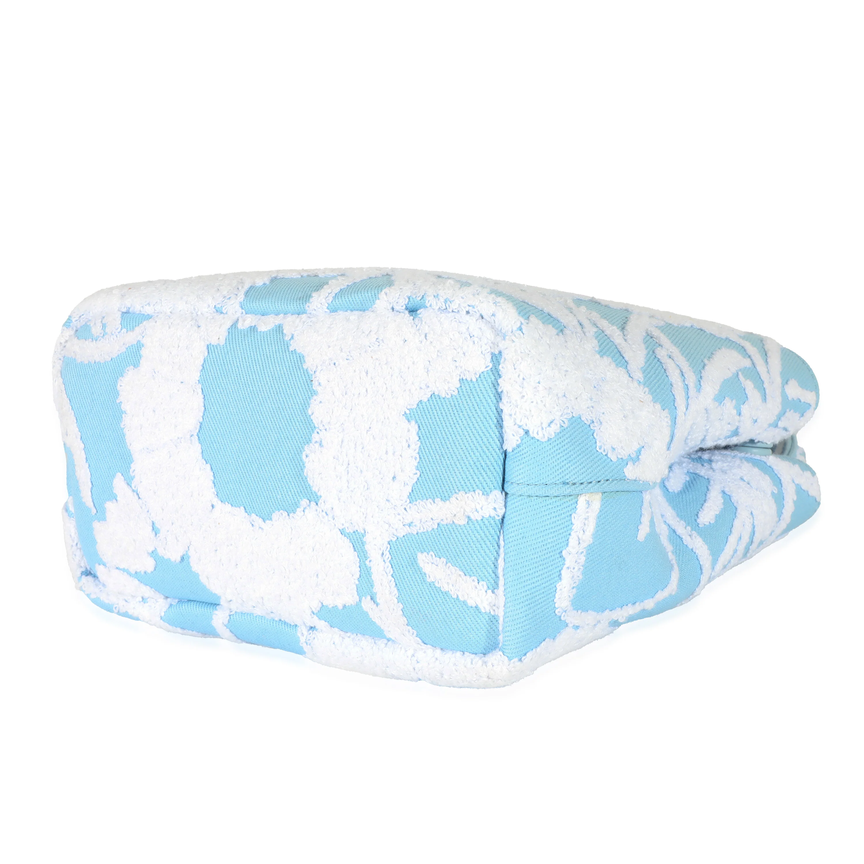 Prada Blue White Embroidered Drill Top Handle - Image 7