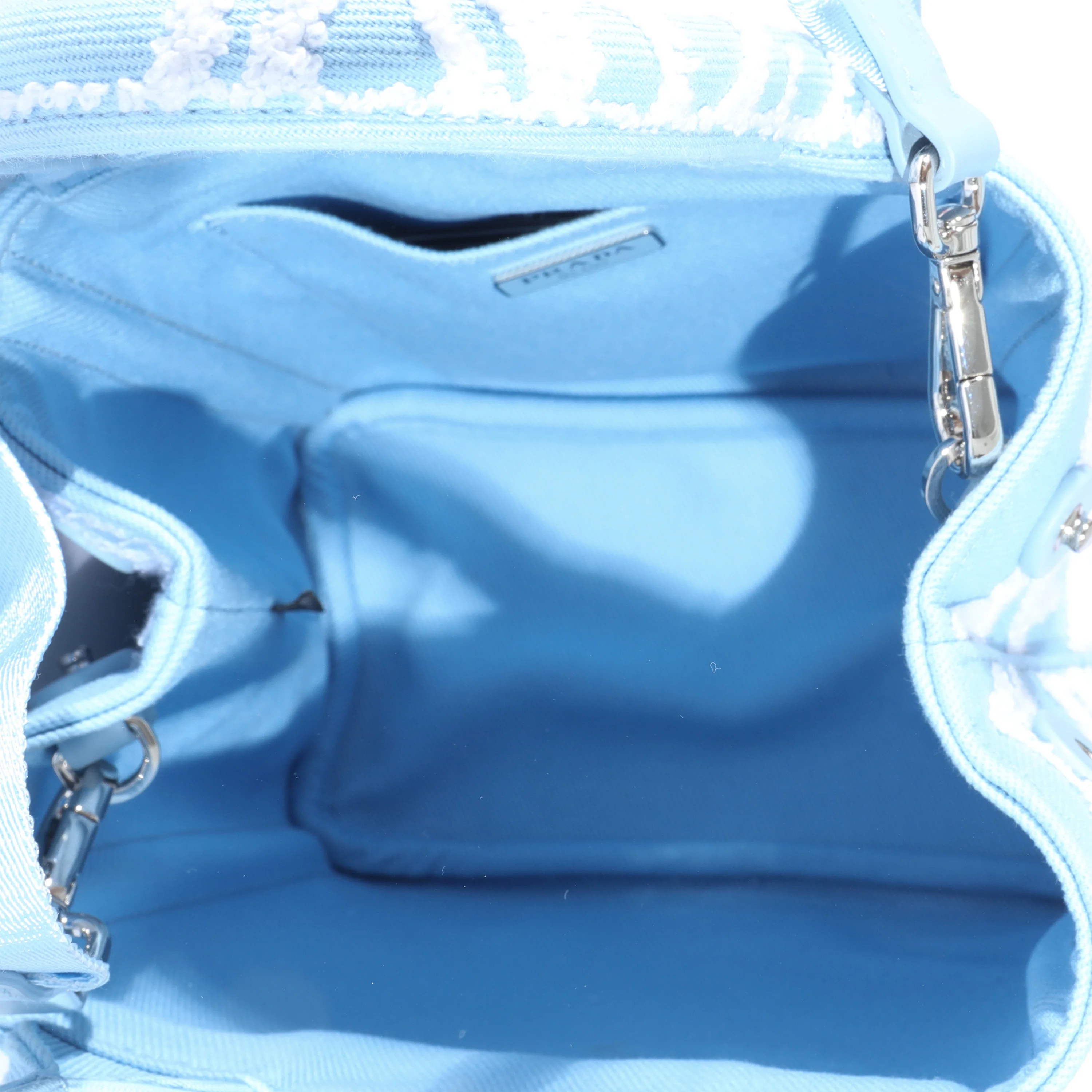 Prada Blue White Embroidered Drill Top Handle - Image 8