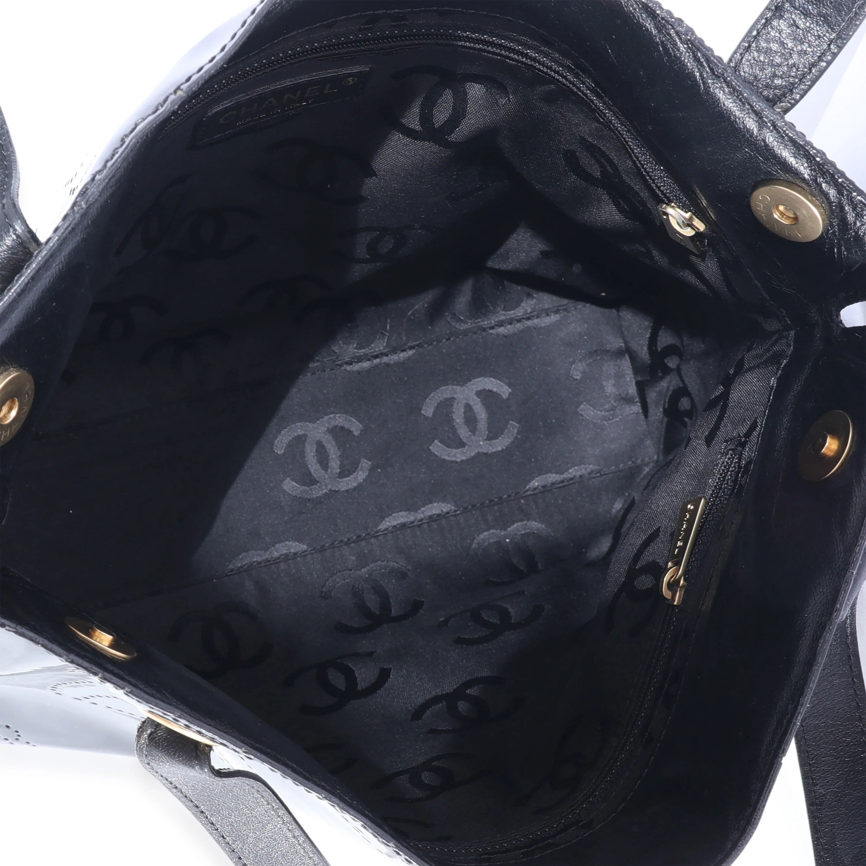 Chanel Black Patent Perforated Camellia Tote - Image 5