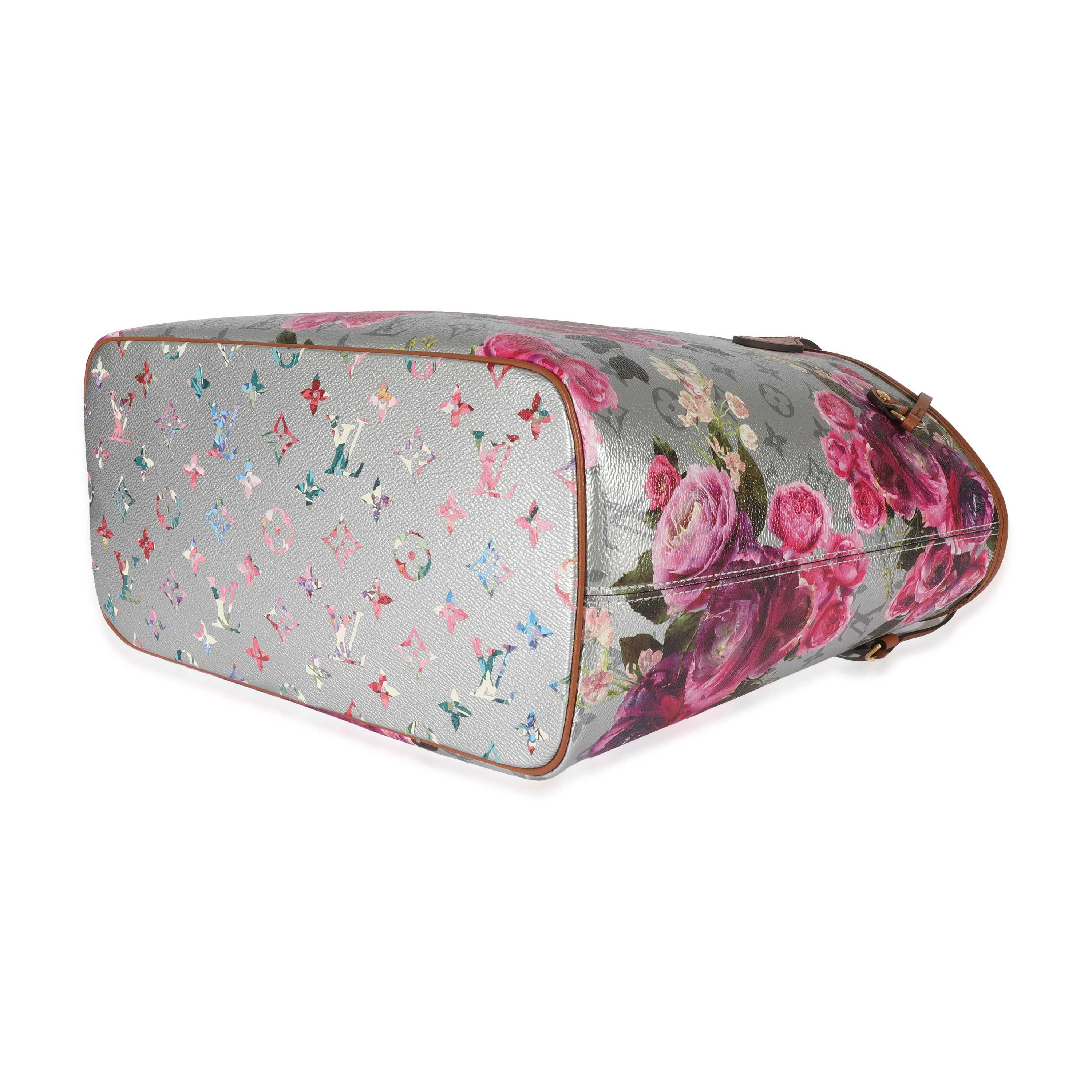 Grey Pink Metallic Monogram Garden Neverfull MM - Image 7