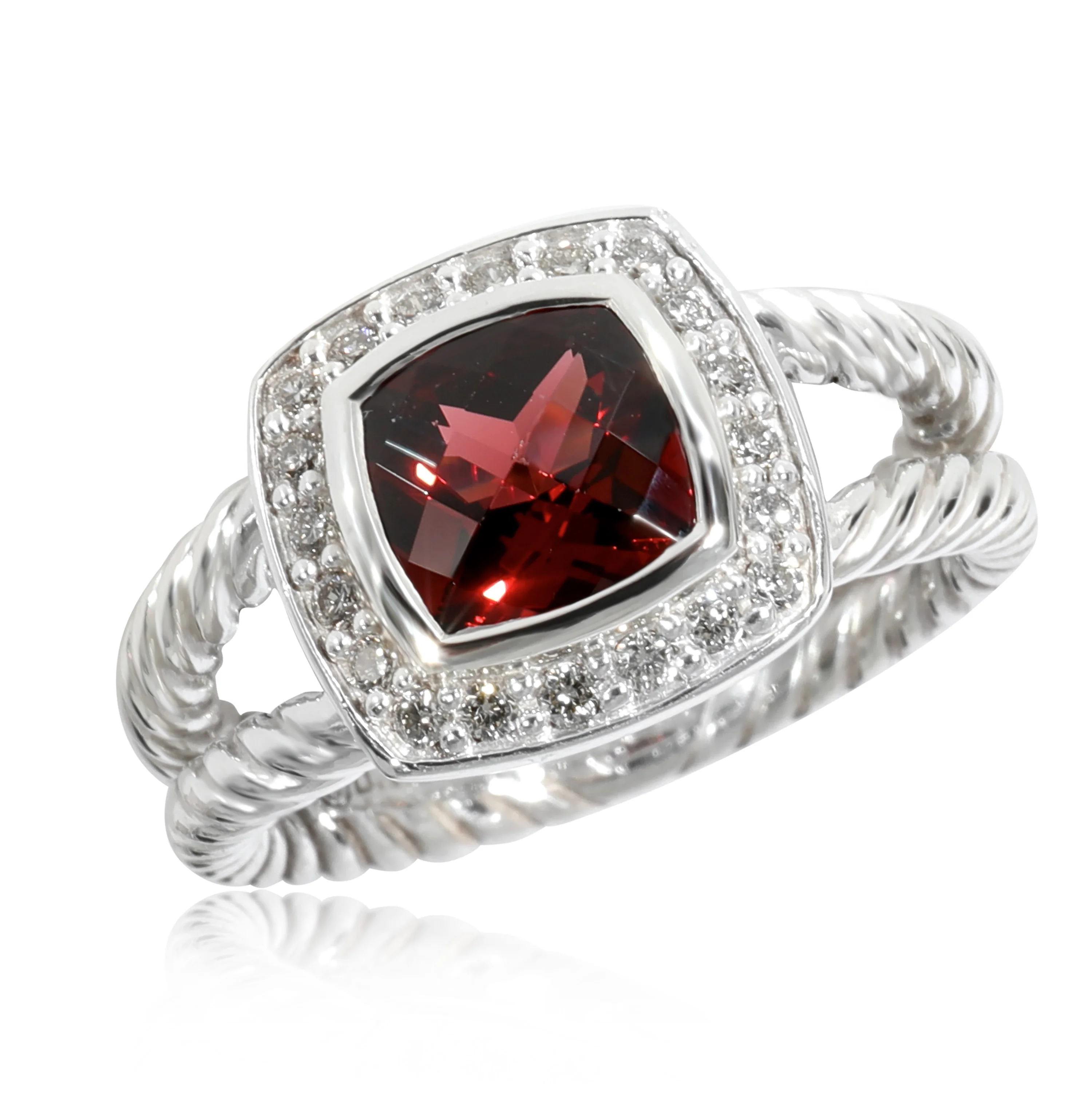 David Yurman Albion Garnet Diamond Ring in Sterling Silver 0.17 CTW - Image 3