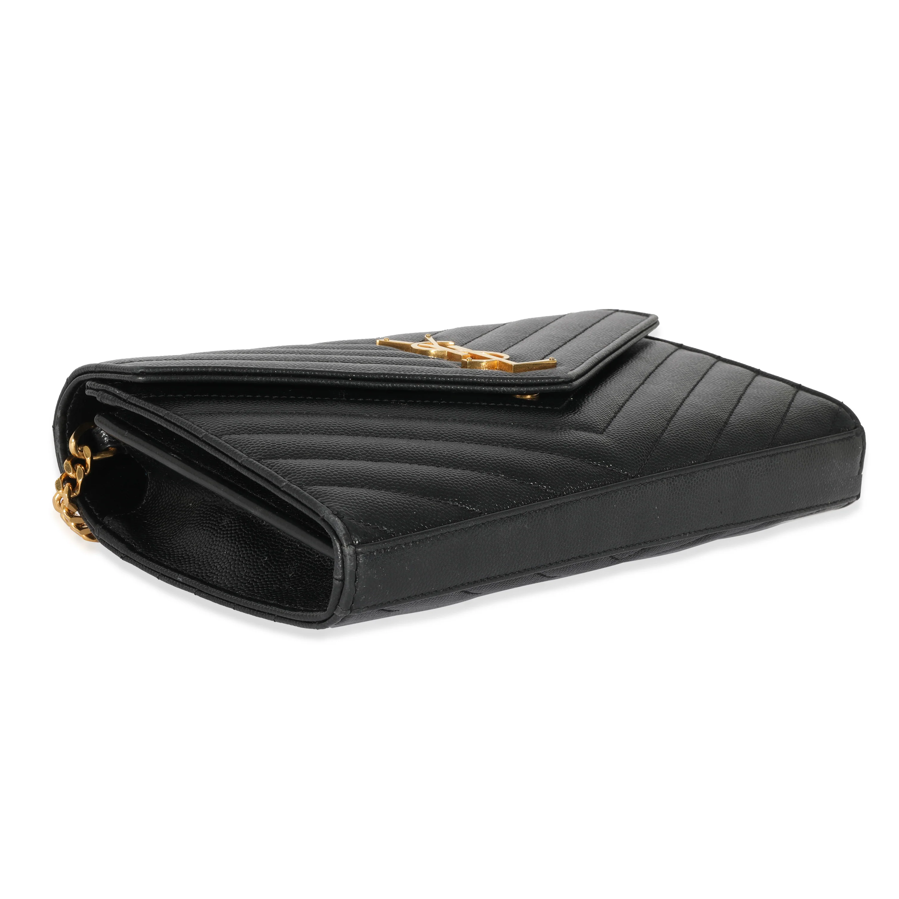 Saint Laurent Black Monogram Quilted Cassandre Chain Wallet - Image 6