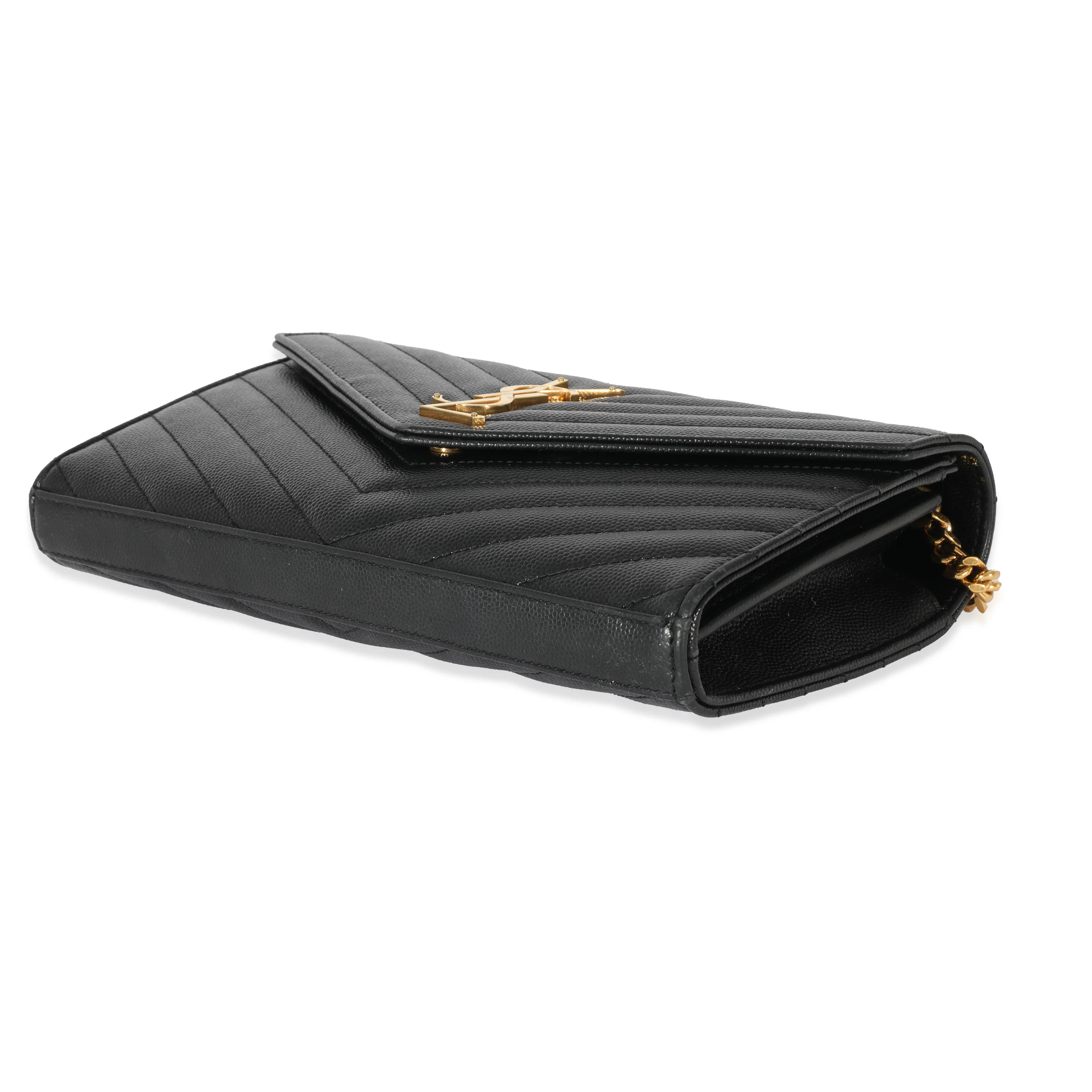 Saint Laurent Black Monogram Quilted Cassandre Chain Wallet - Image 7