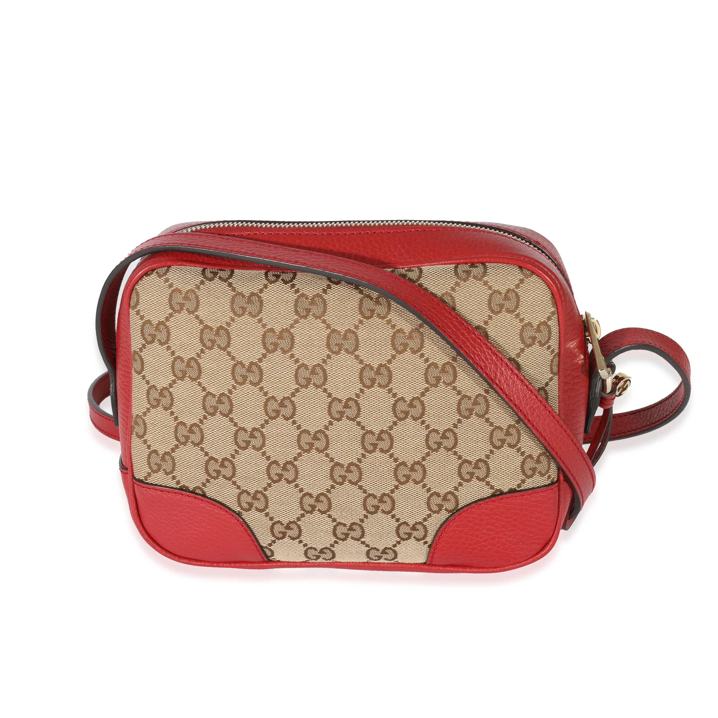 Gucci Red Leather GG Canvas Bree Messenger Bag - Image 3