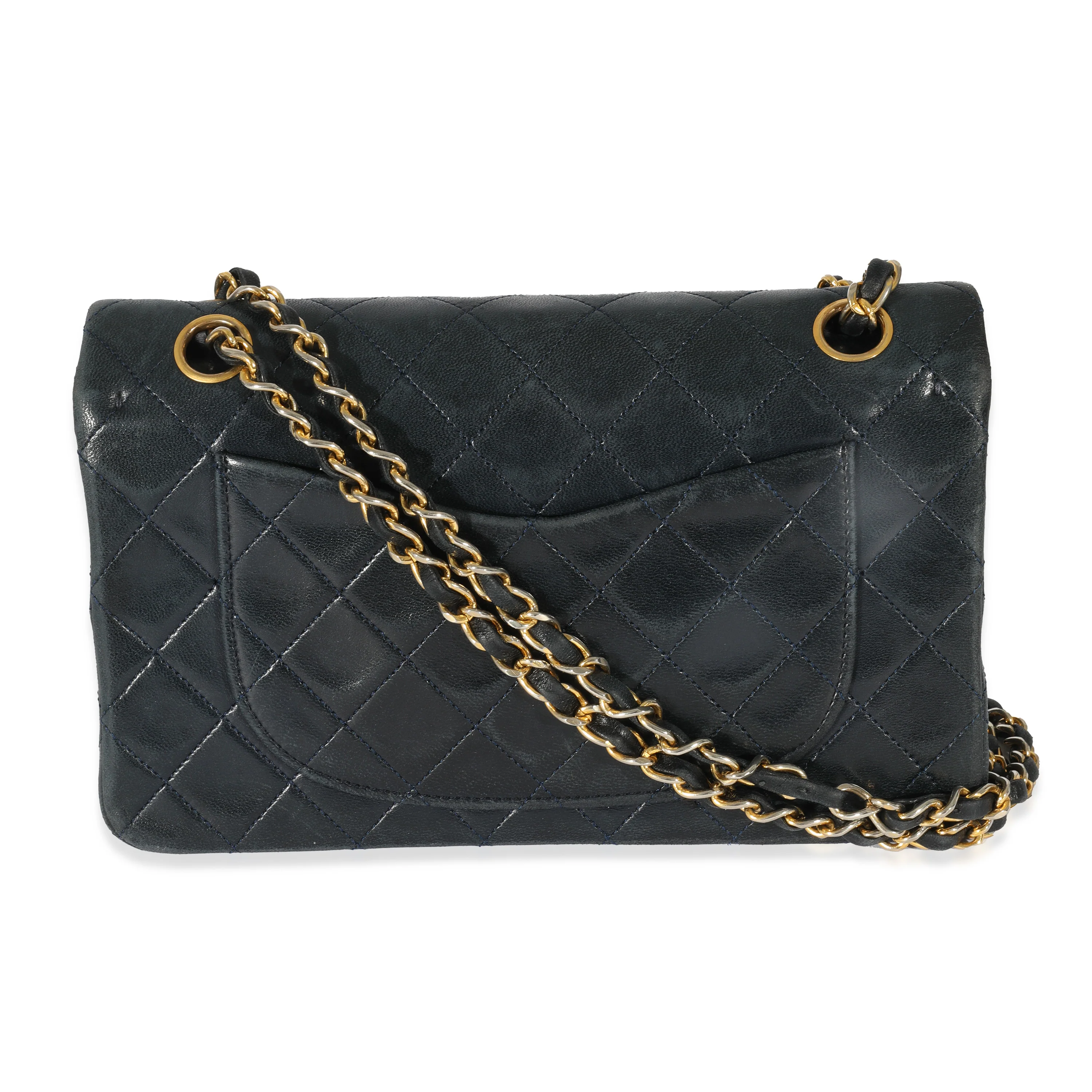 Navy Quilted Lambskin Small Classic Double Flap Bag - Image 3