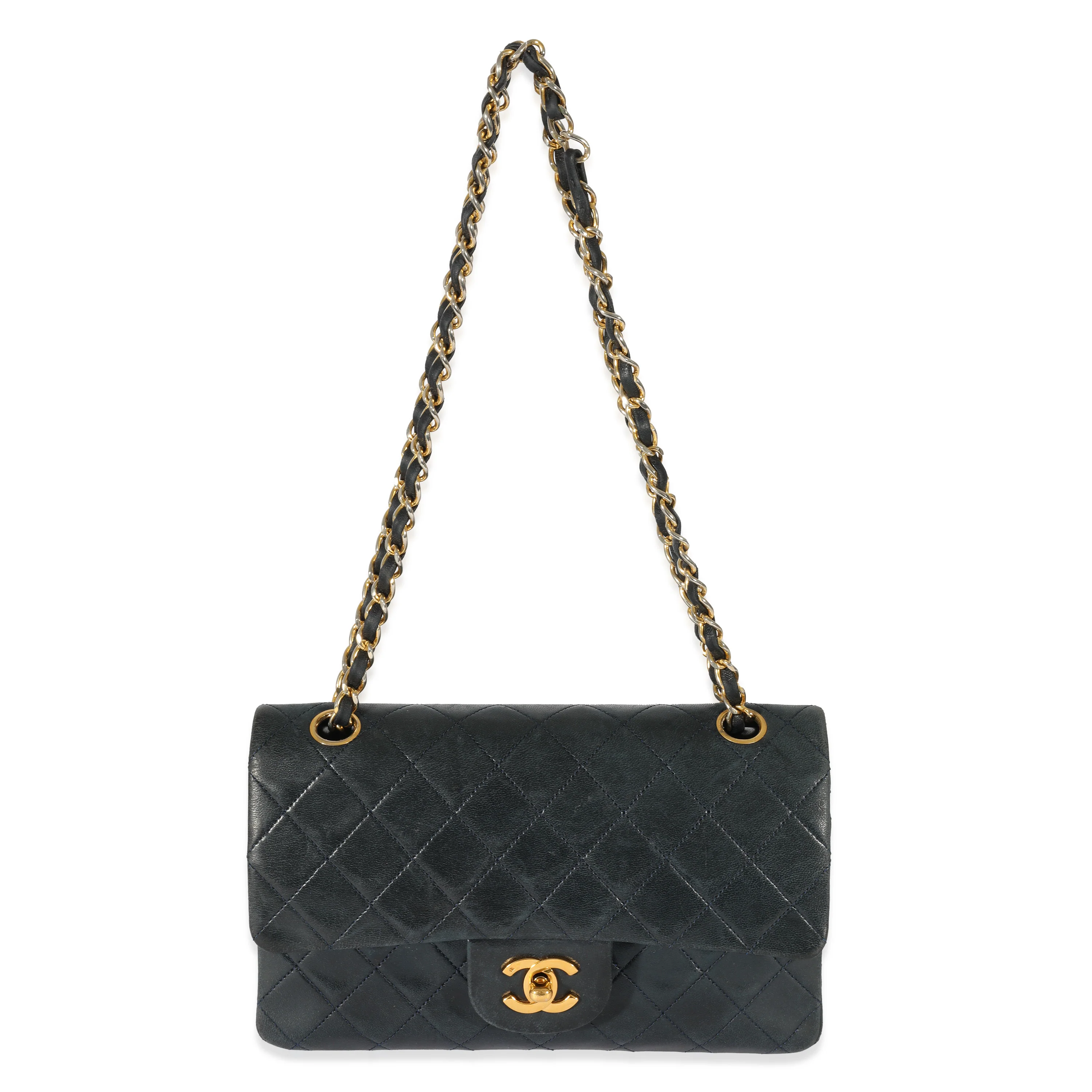 Navy Quilted Lambskin Small Classic Double Flap Bag - Image 4