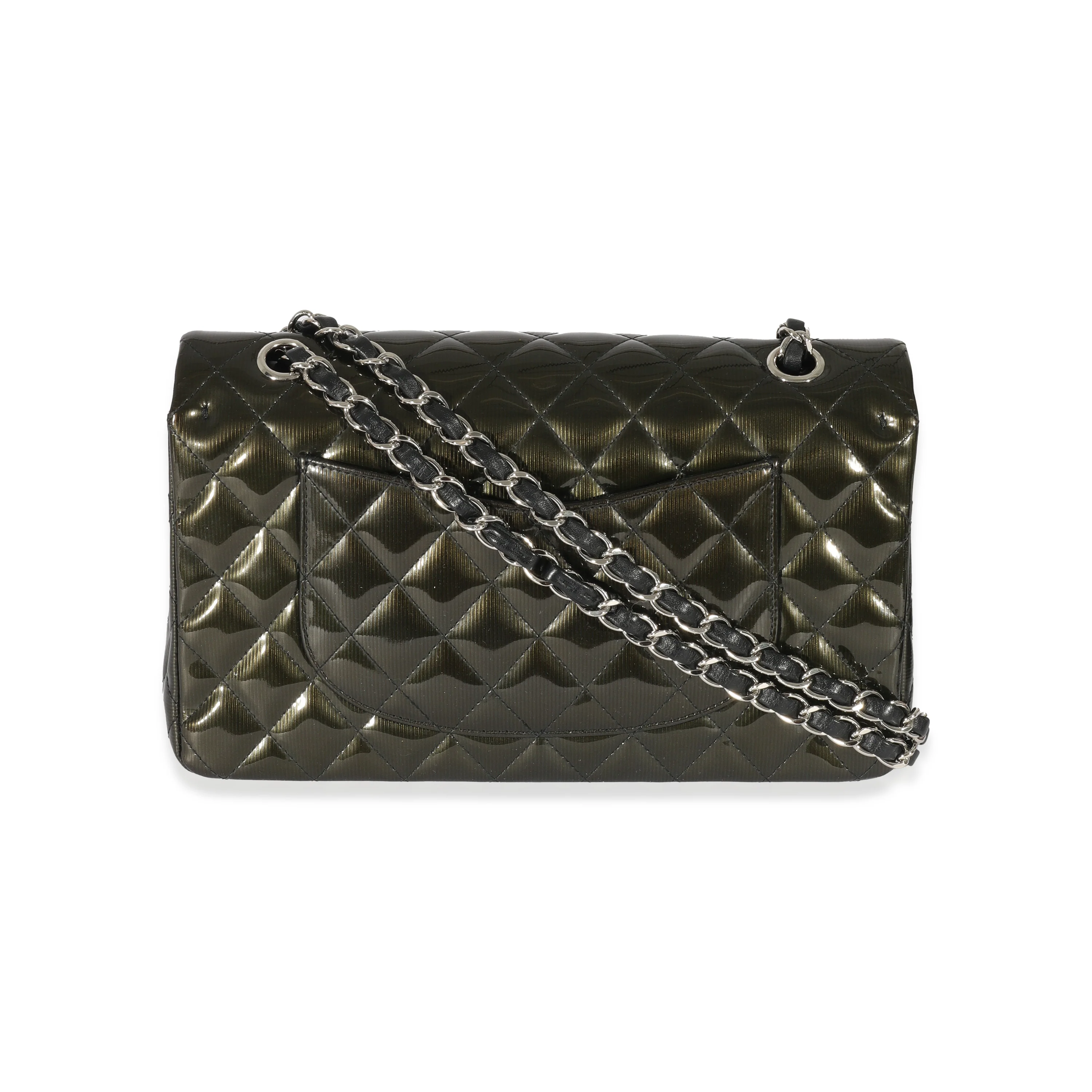 Chanel Green Patent Stripe Medium Classic Flap - Image 3