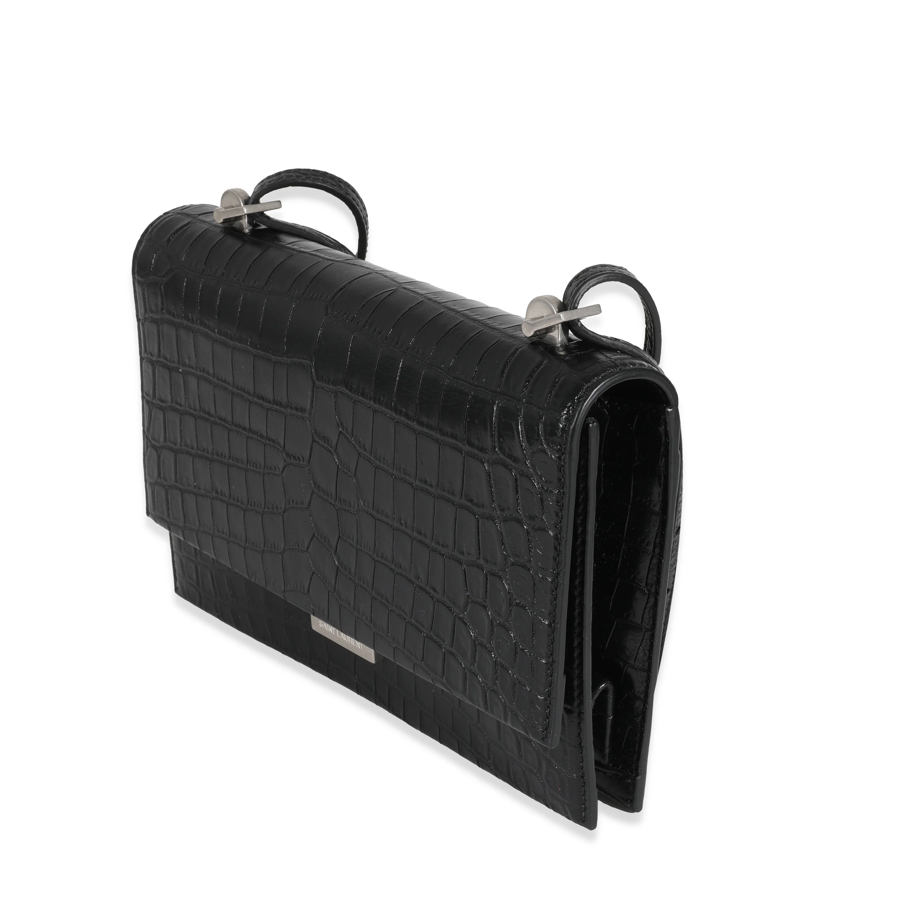 Saint Laurent Black Croc Embossed Babylone Bag - Image 2