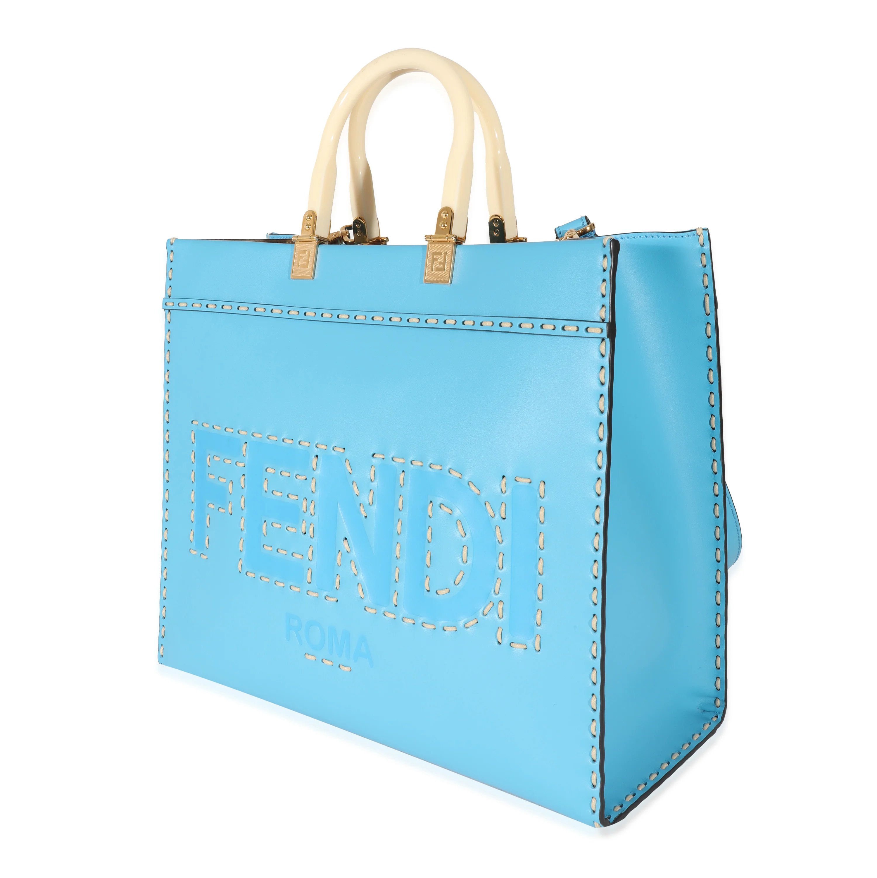 Fendi Blue Leather Medium Sunshine Tote - Image 2