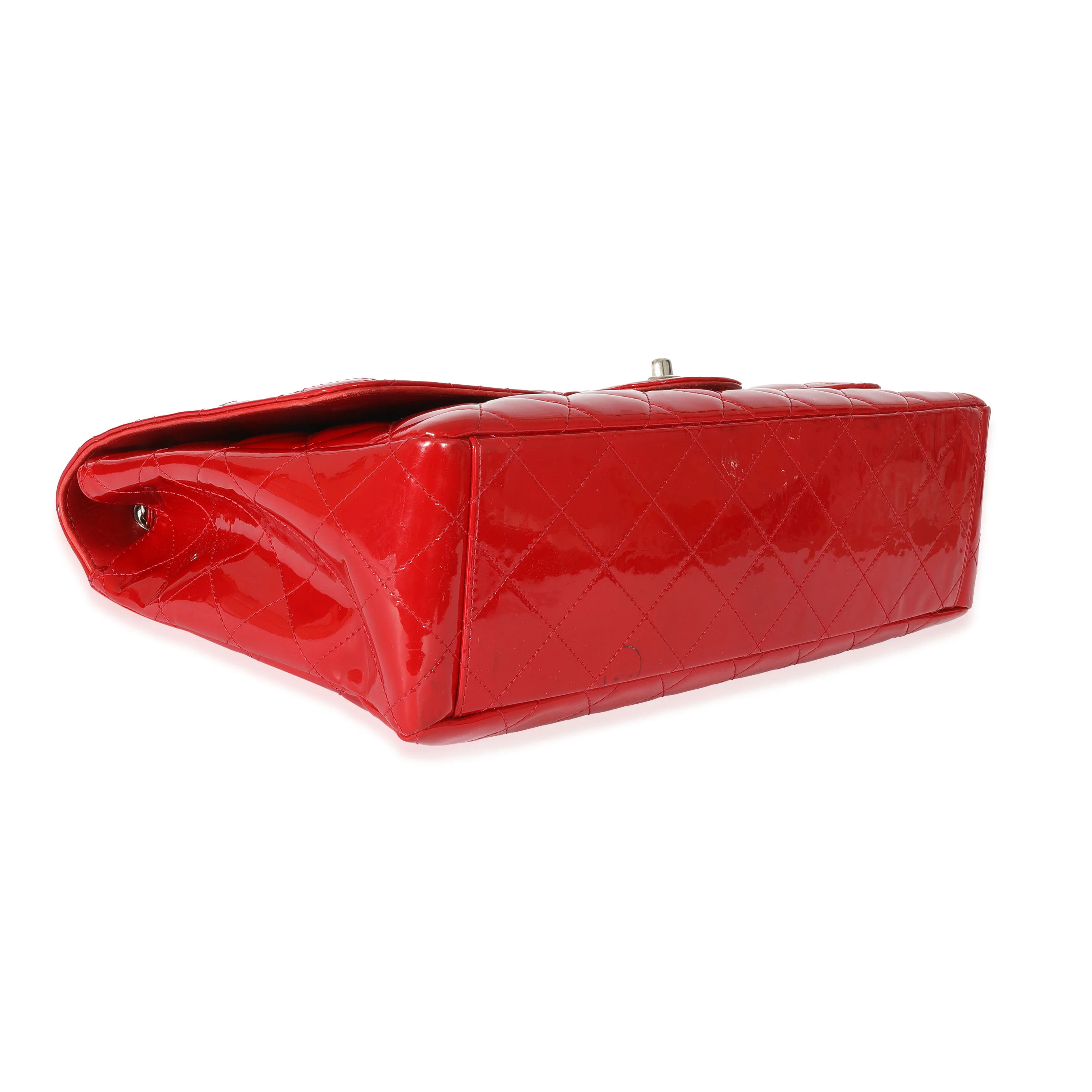Chanel Red Patent Maxi Single Flap Bag - Image 4