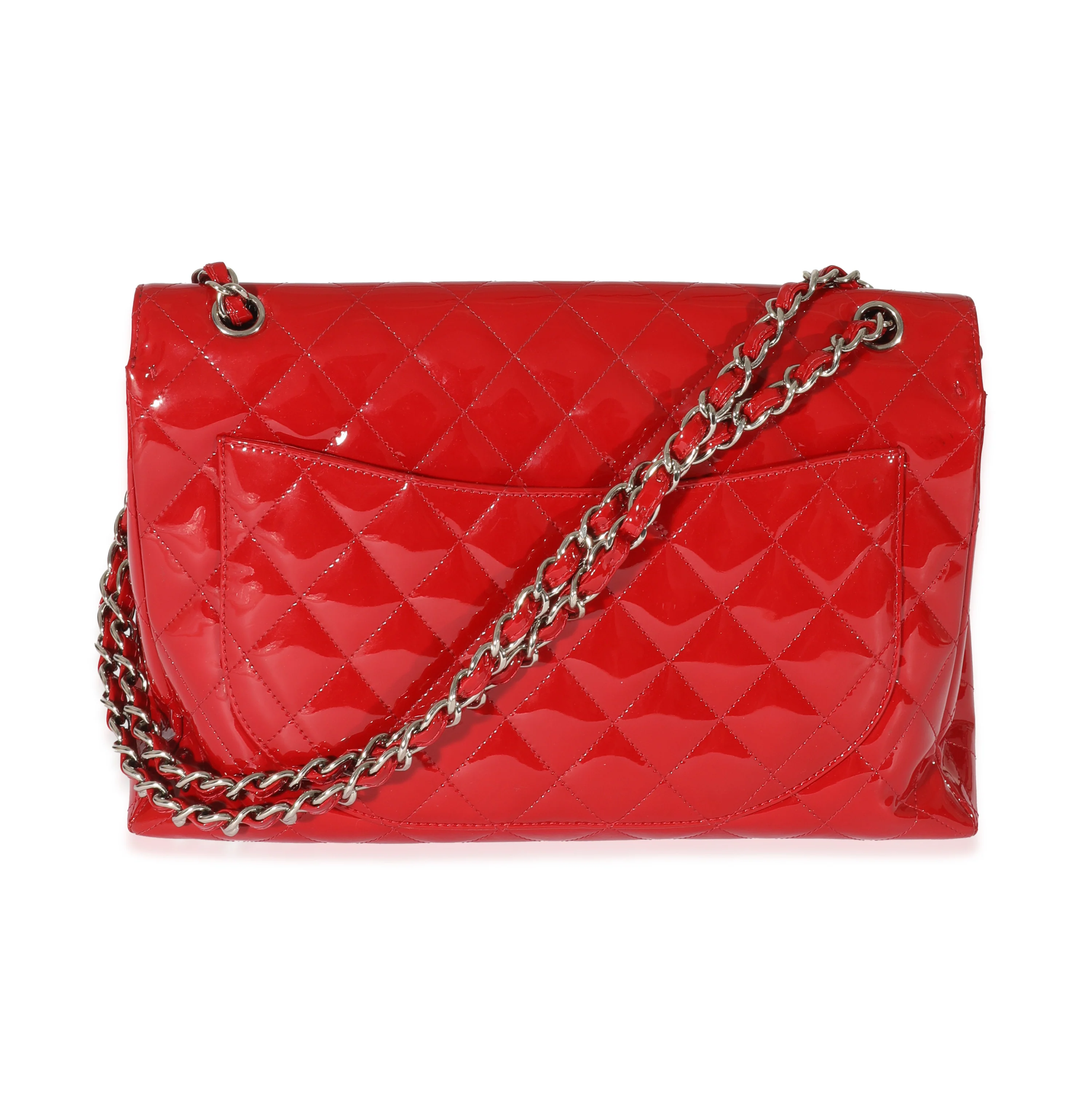 Chanel Red Patent Maxi Single Flap Bag - Image 5