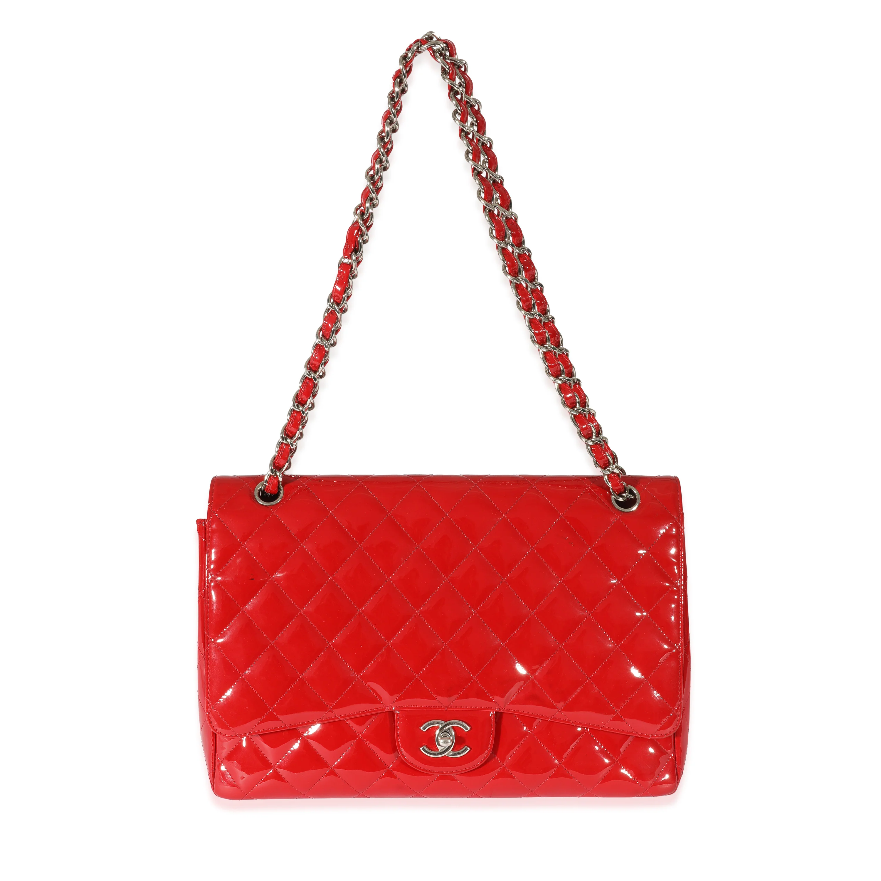 Chanel Red Patent Maxi Single Flap Bag - Image 7