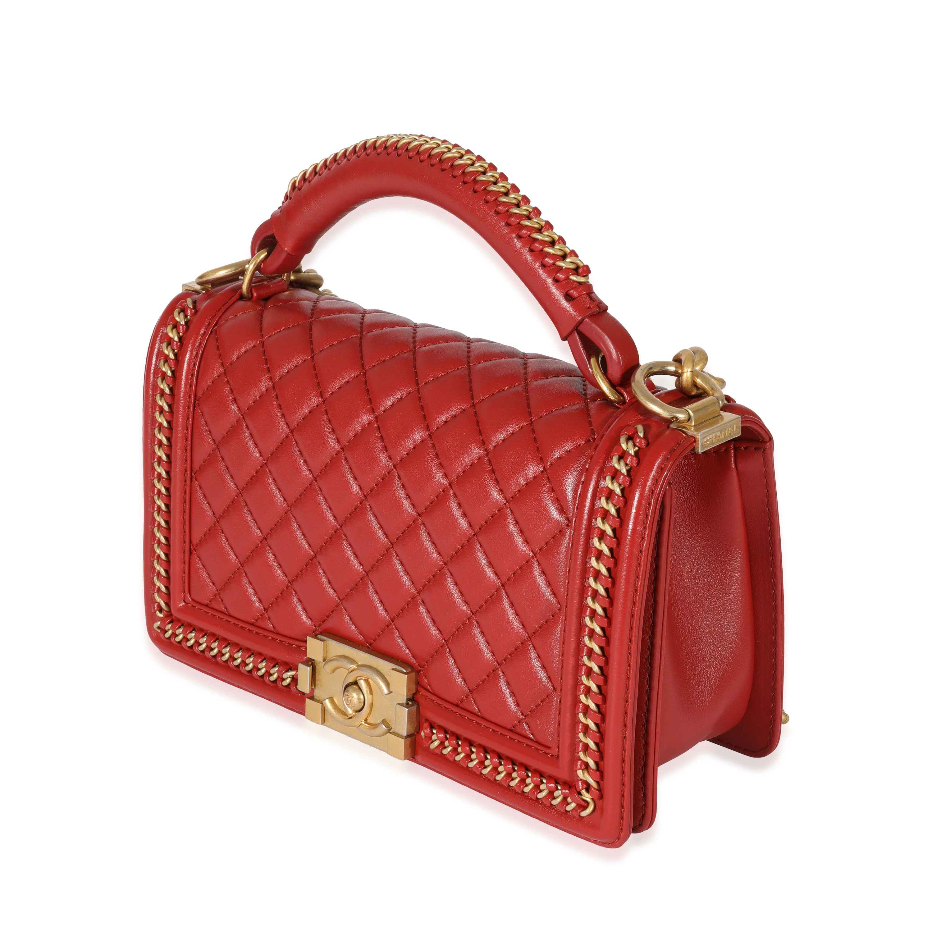 Chanel Red Lambskin Chain Around Medium Boy Bag - Image 2