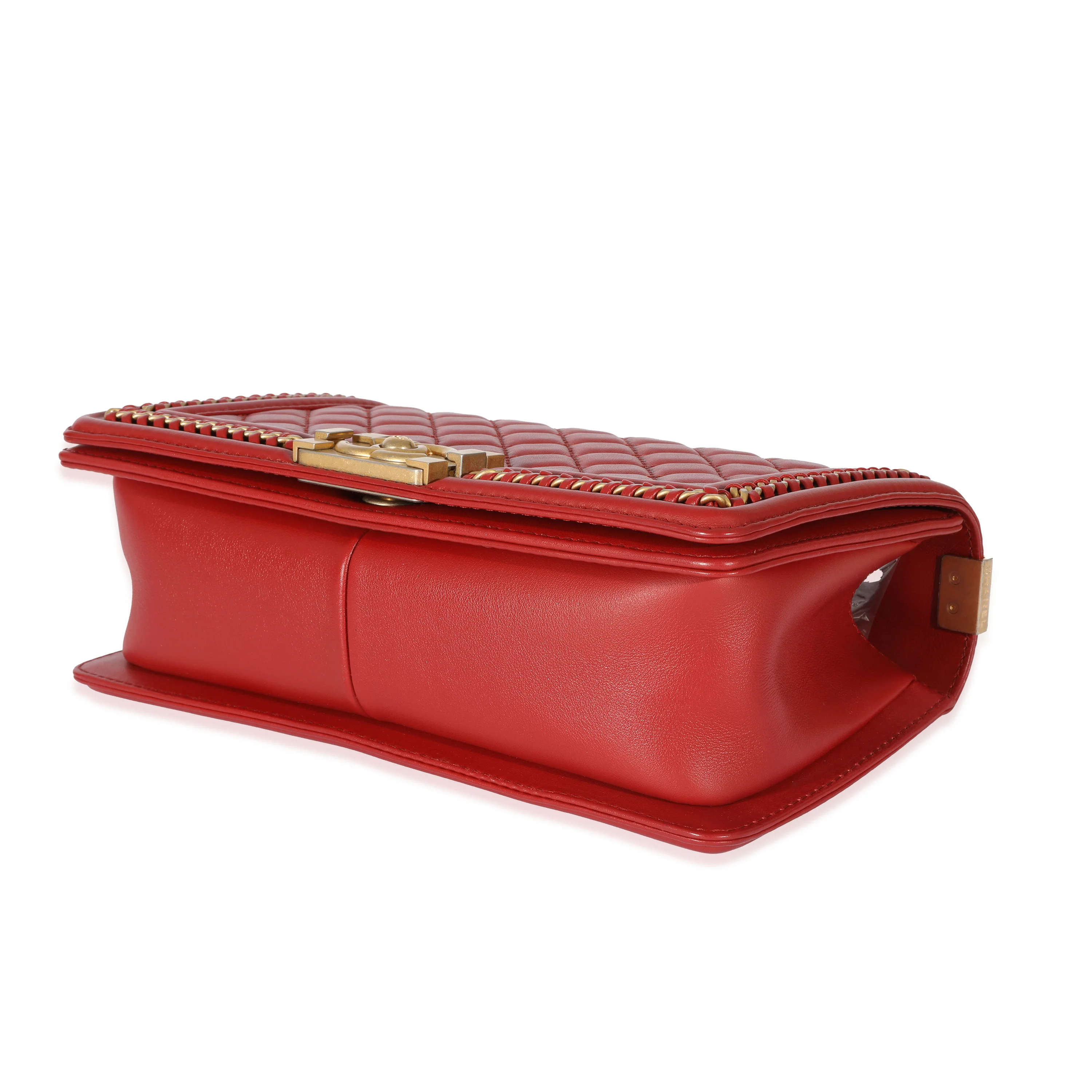 Chanel Red Lambskin Chain Around Medium Boy Bag - Image 6