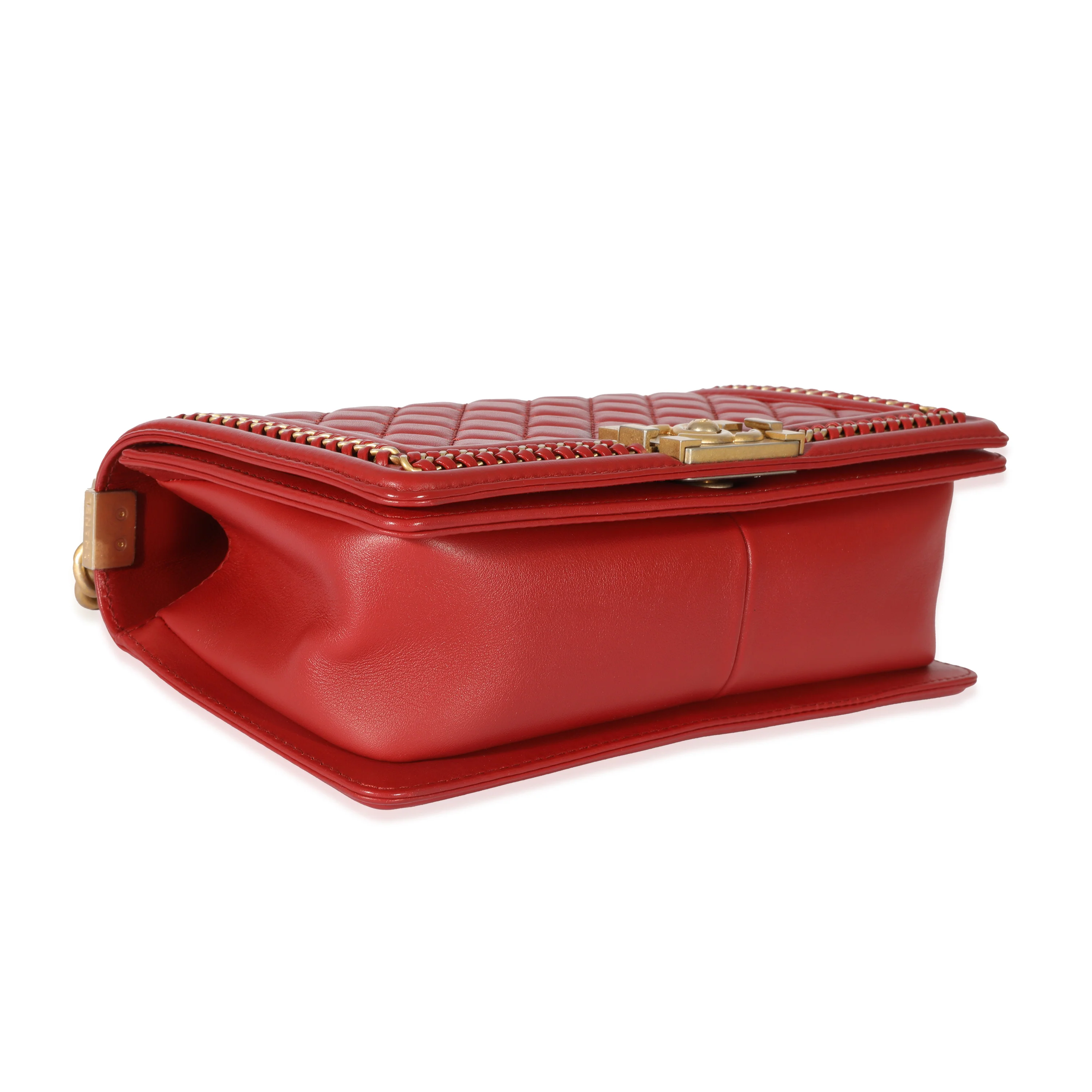 Chanel Red Lambskin Chain Around Medium Boy Bag - Image 7