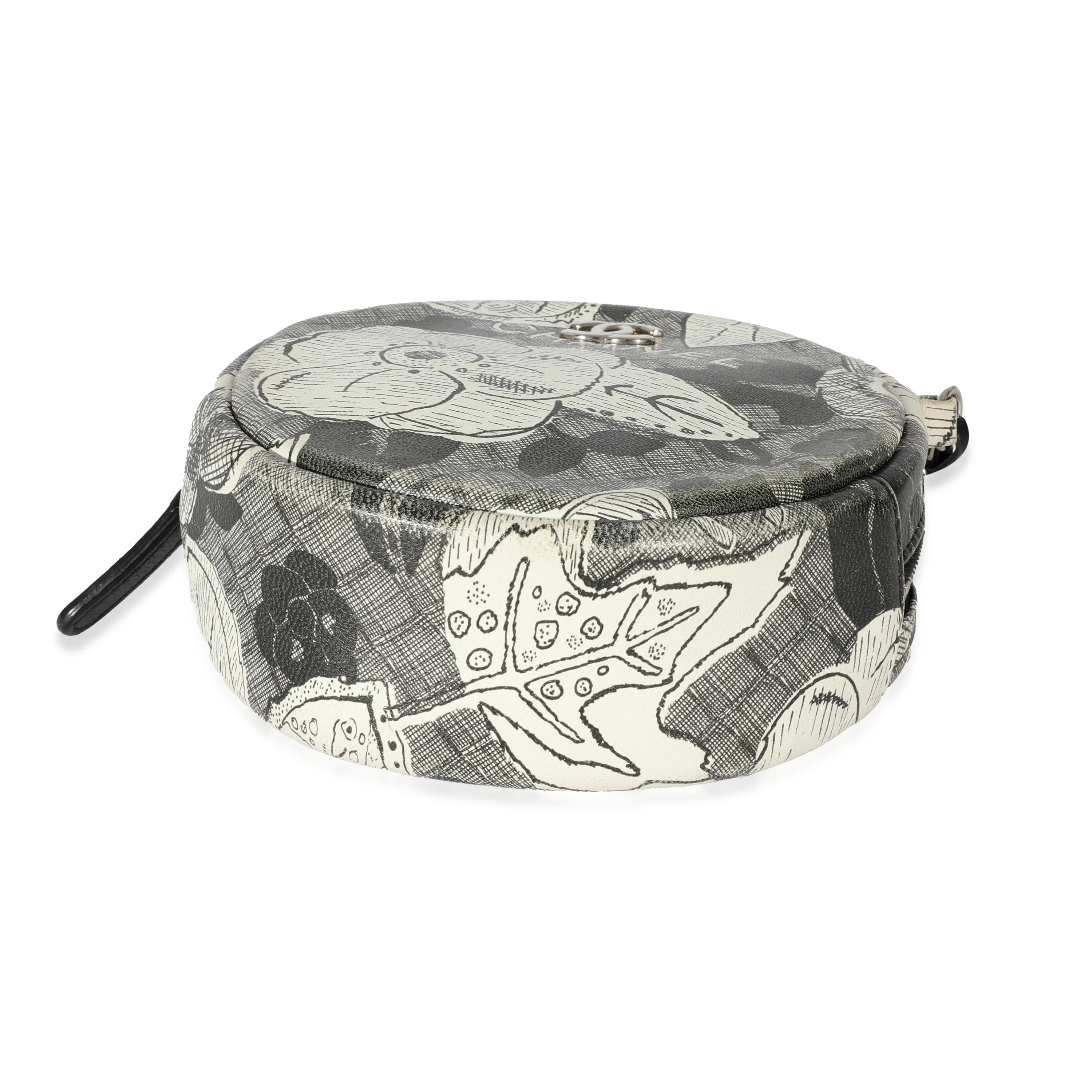 Chanel Black White Lambskin Floral CC Round Clutch With Chain - Image 7