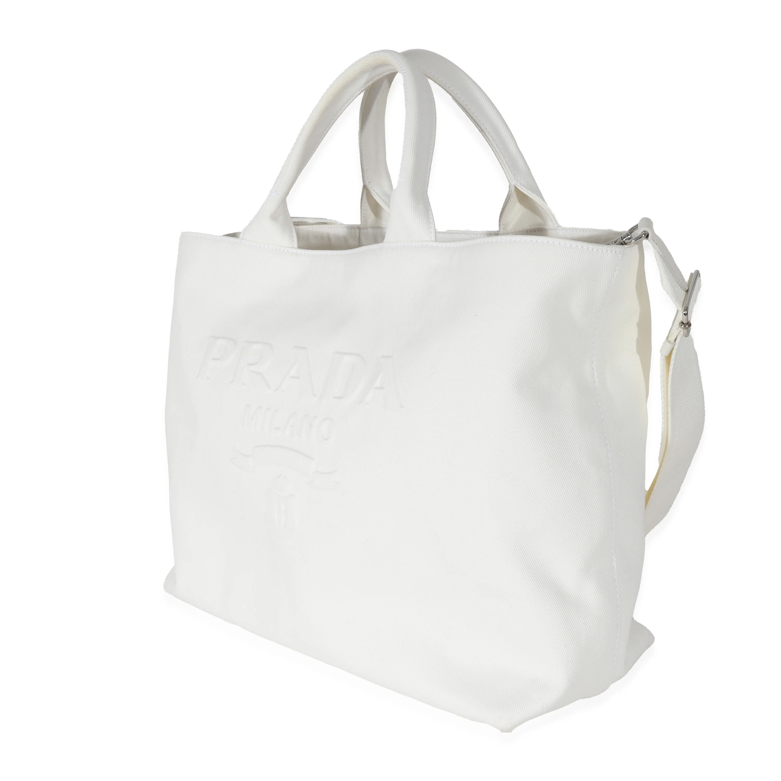 White Canvas Medium Embossed Drill Tote - Image 2