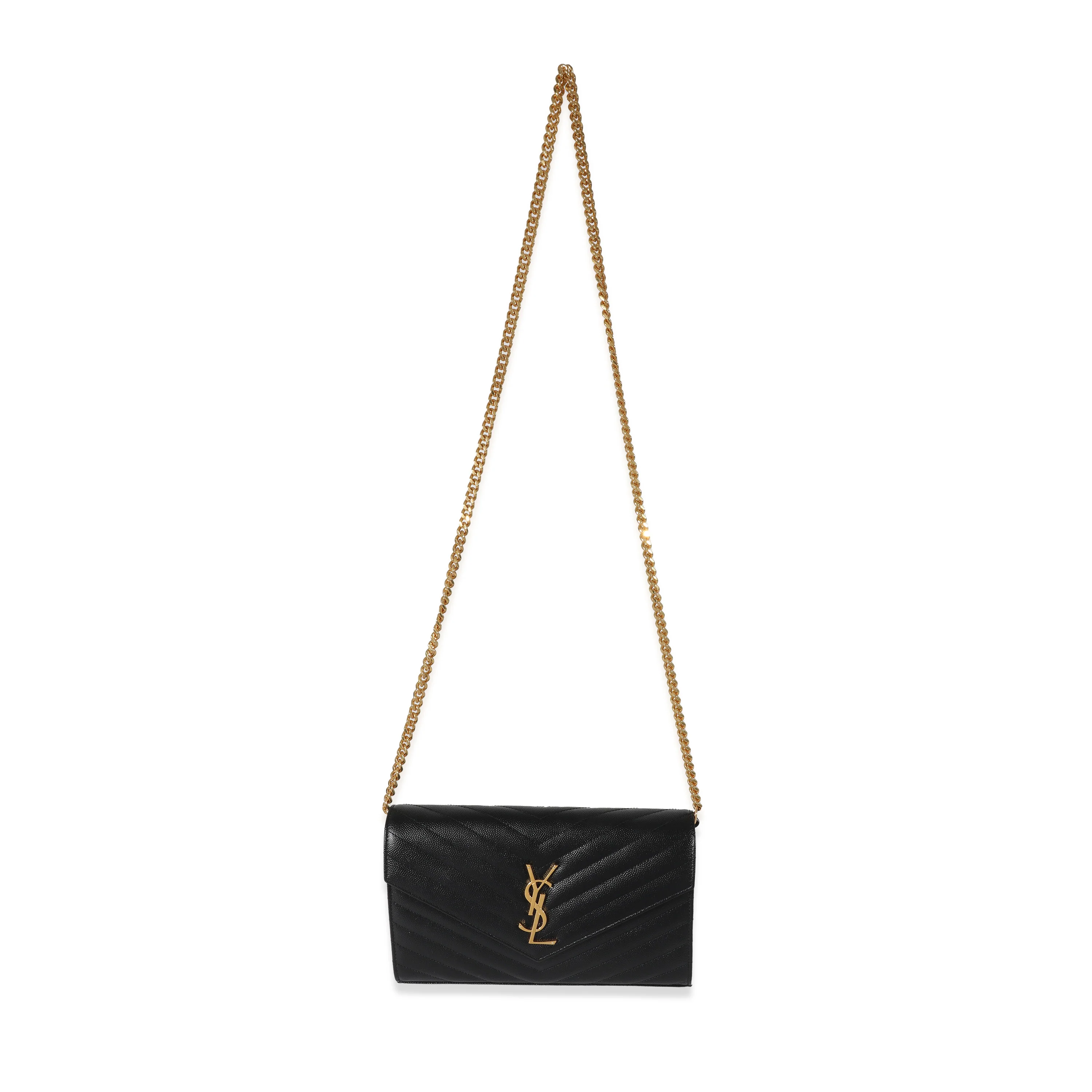 Saint Laurent Black Graine De Poudre Cassandra Envelope Chain Wallet - Image 4