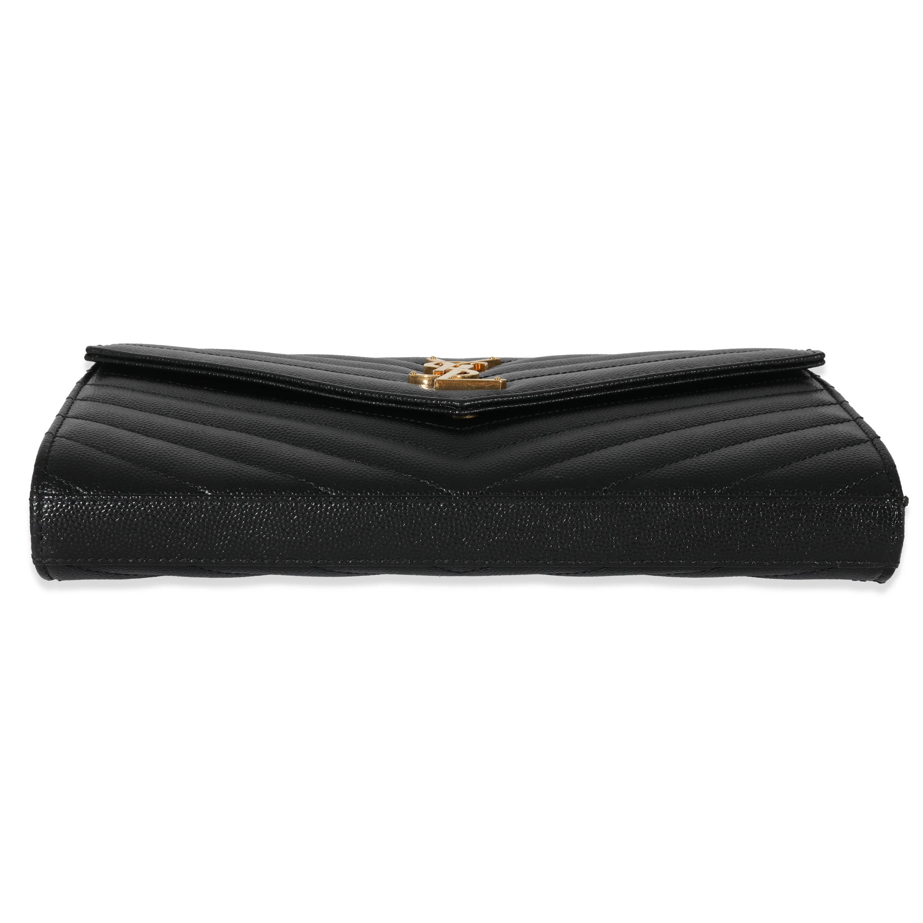 Saint Laurent Black Graine De Poudre Cassandra Envelope Chain Wallet - Image 5