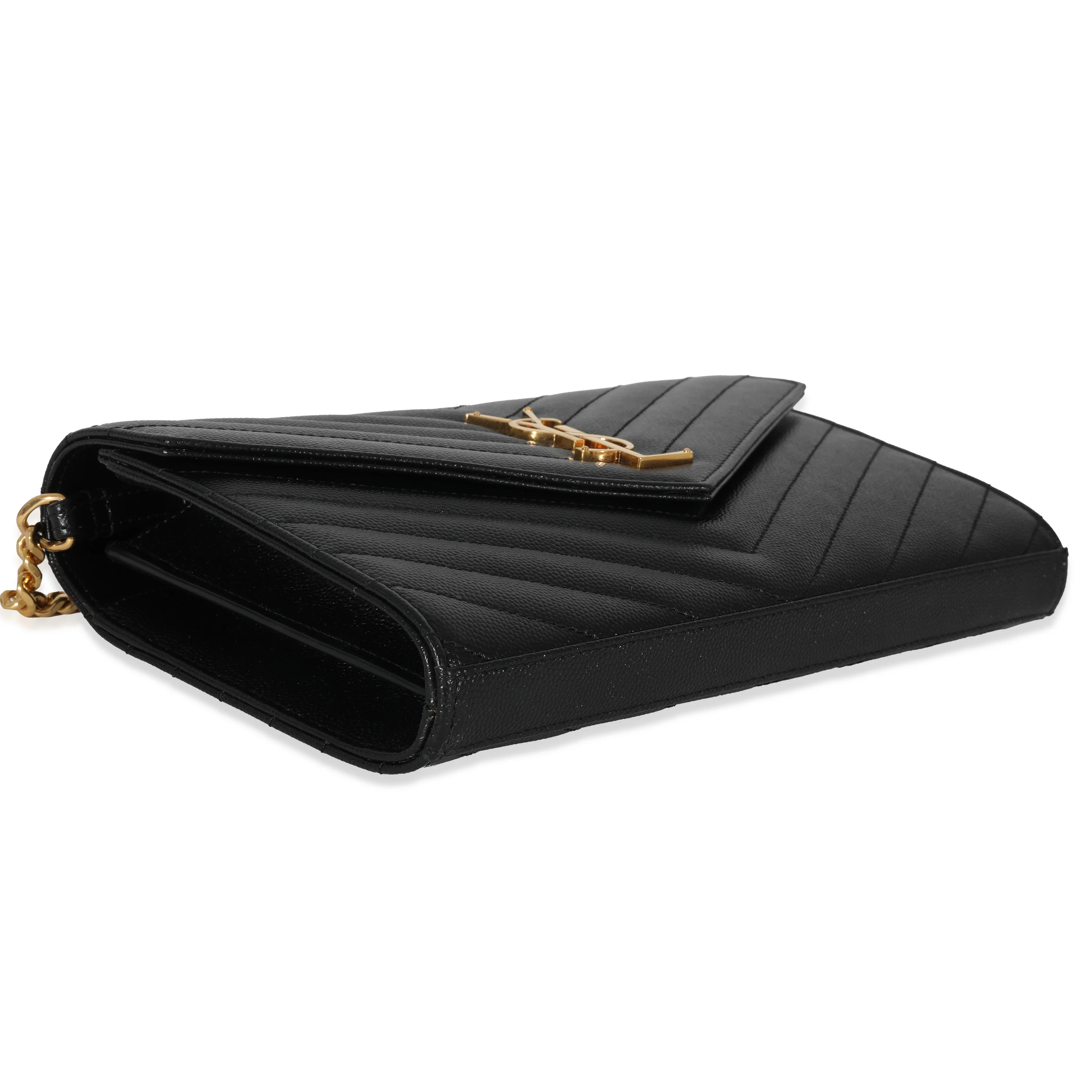 Saint Laurent Black Graine De Poudre Cassandra Envelope Chain Wallet - Image 6