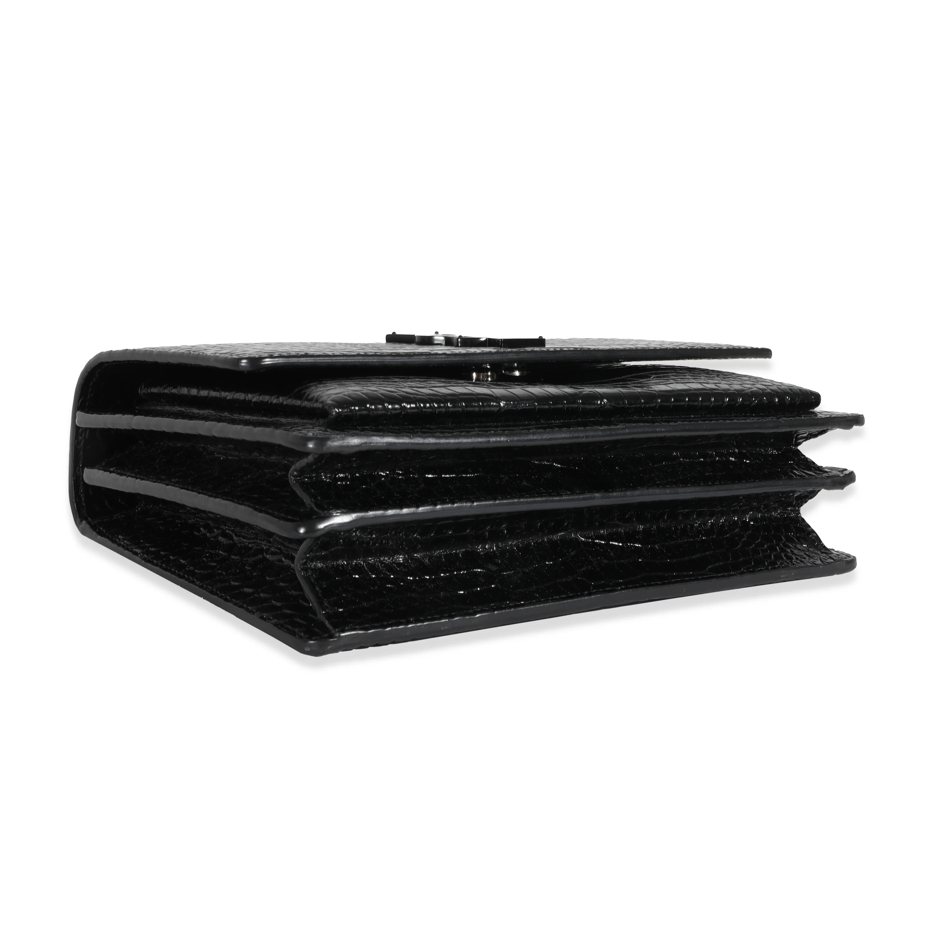 Saint Laurent Black Crocodile Embossed Medium Sunset Bag - Image 4