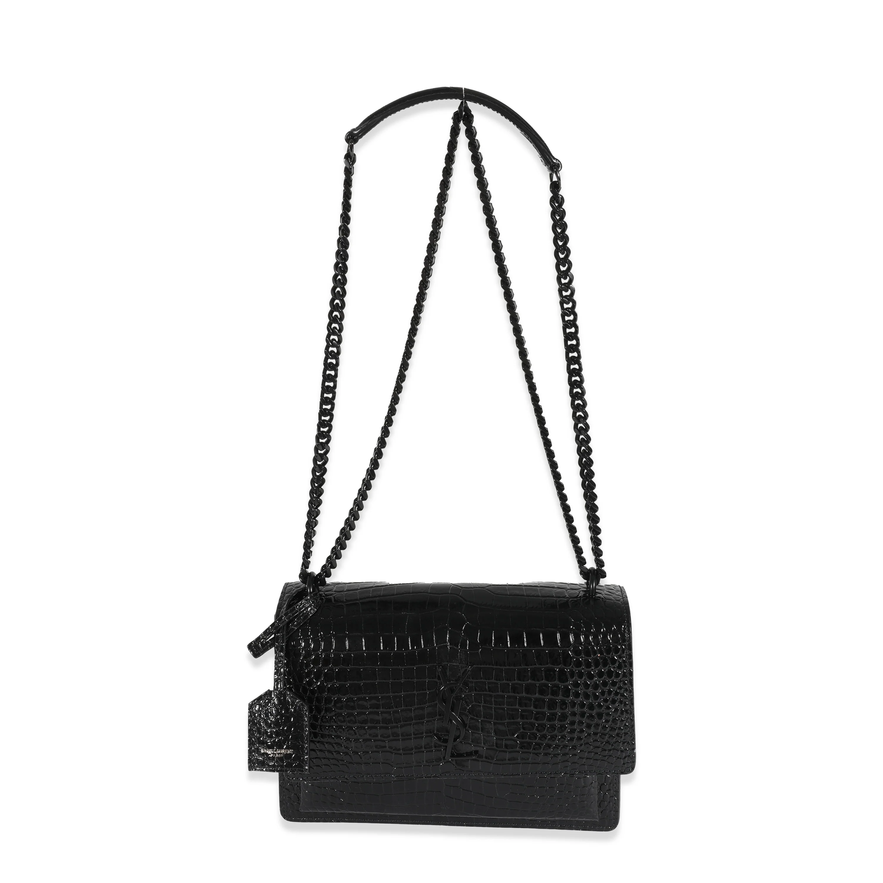 Saint Laurent Black Crocodile Embossed Medium Sunset Bag - Image 5
