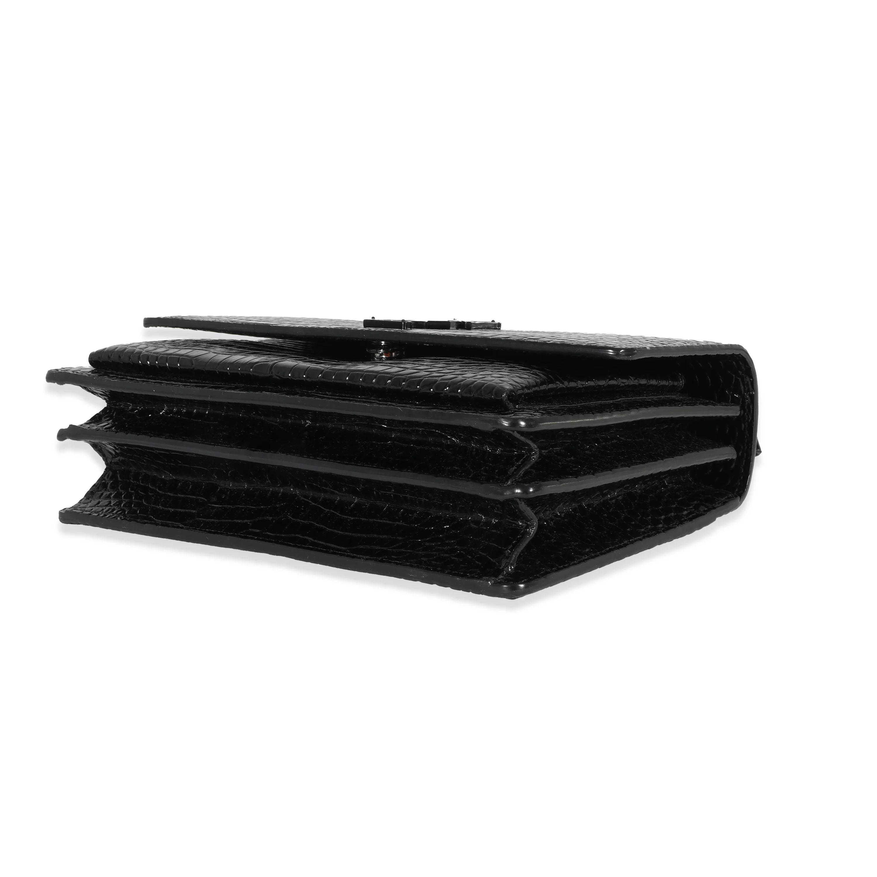 Saint Laurent Black Crocodile Embossed Medium Sunset Bag - Image 6