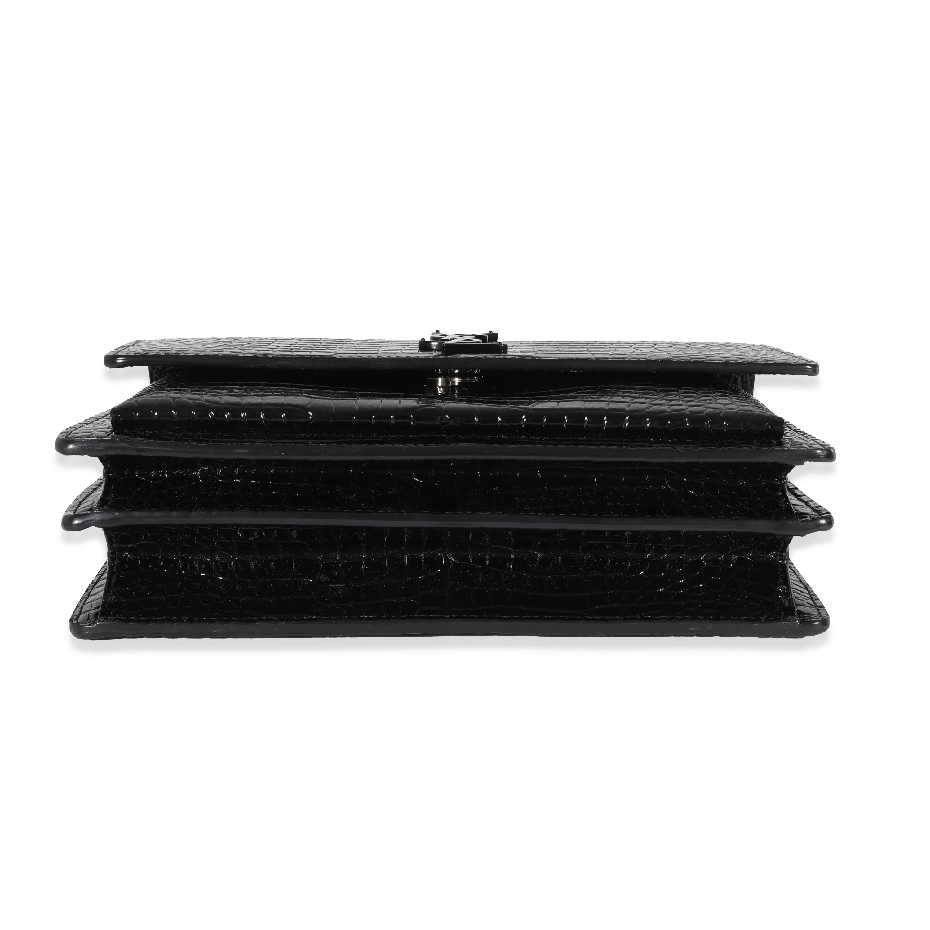Saint Laurent Black Crocodile Embossed Medium Sunset Bag - Image 7