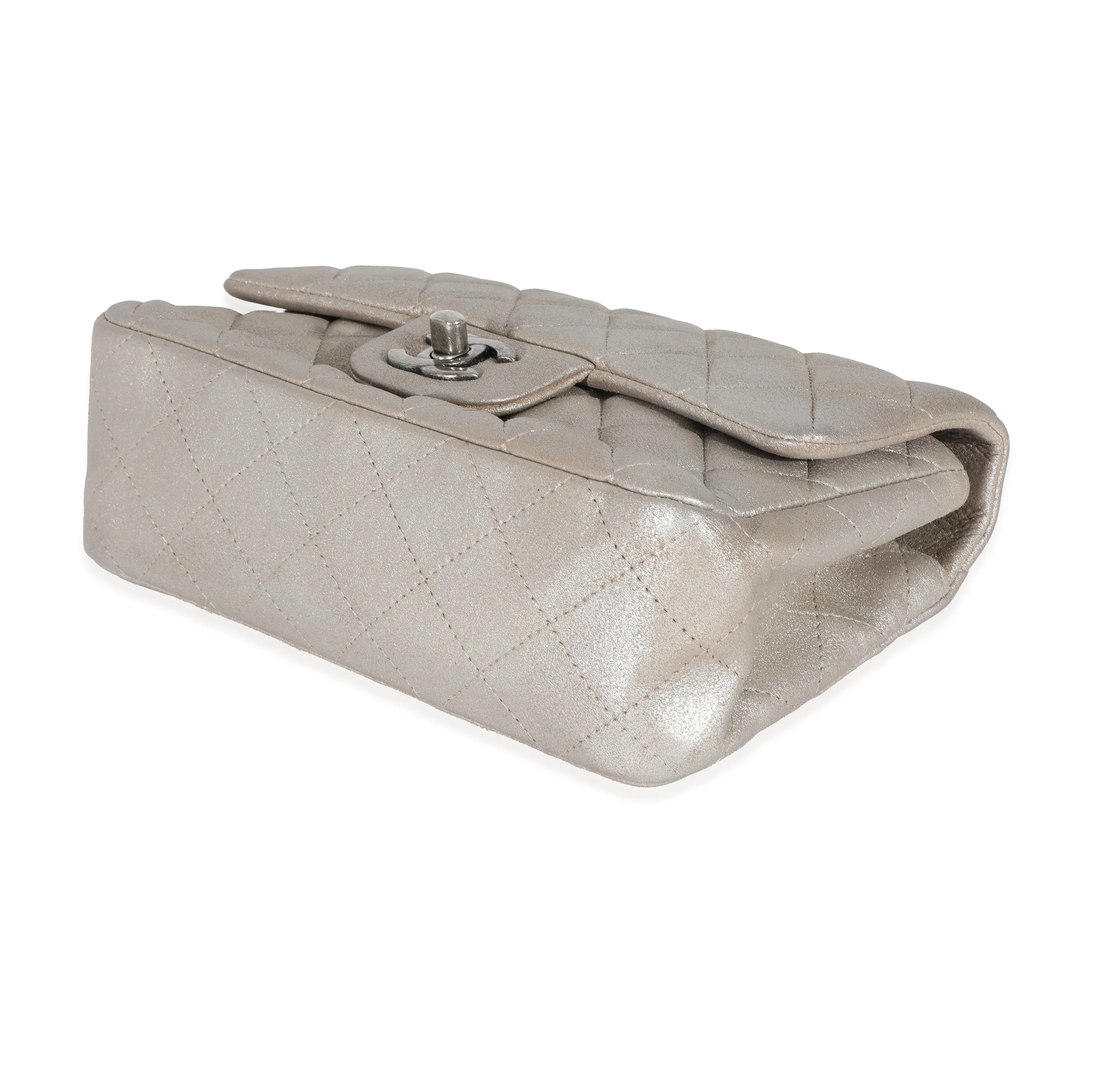 Chanel Silver Metallic Nubuck Rectangular Mini Flap - Image 6
