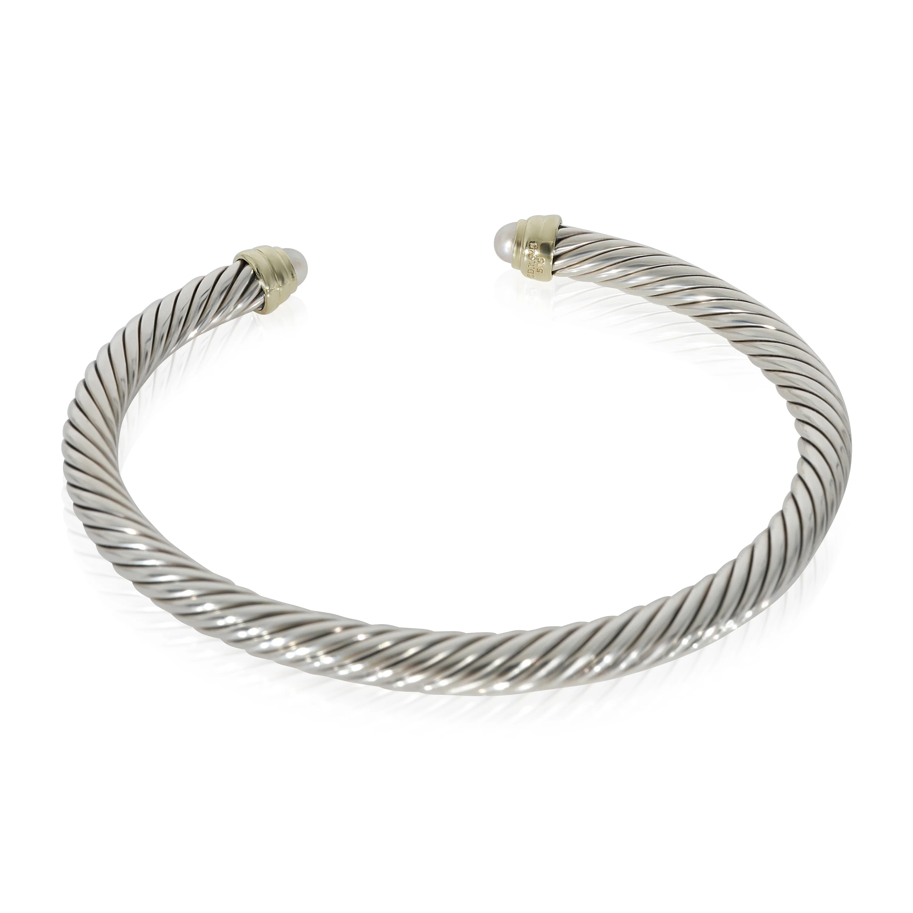 David Yurman Cable Pearl Bangle in 14k Yellow Gold/Sterling Silver - Image 3