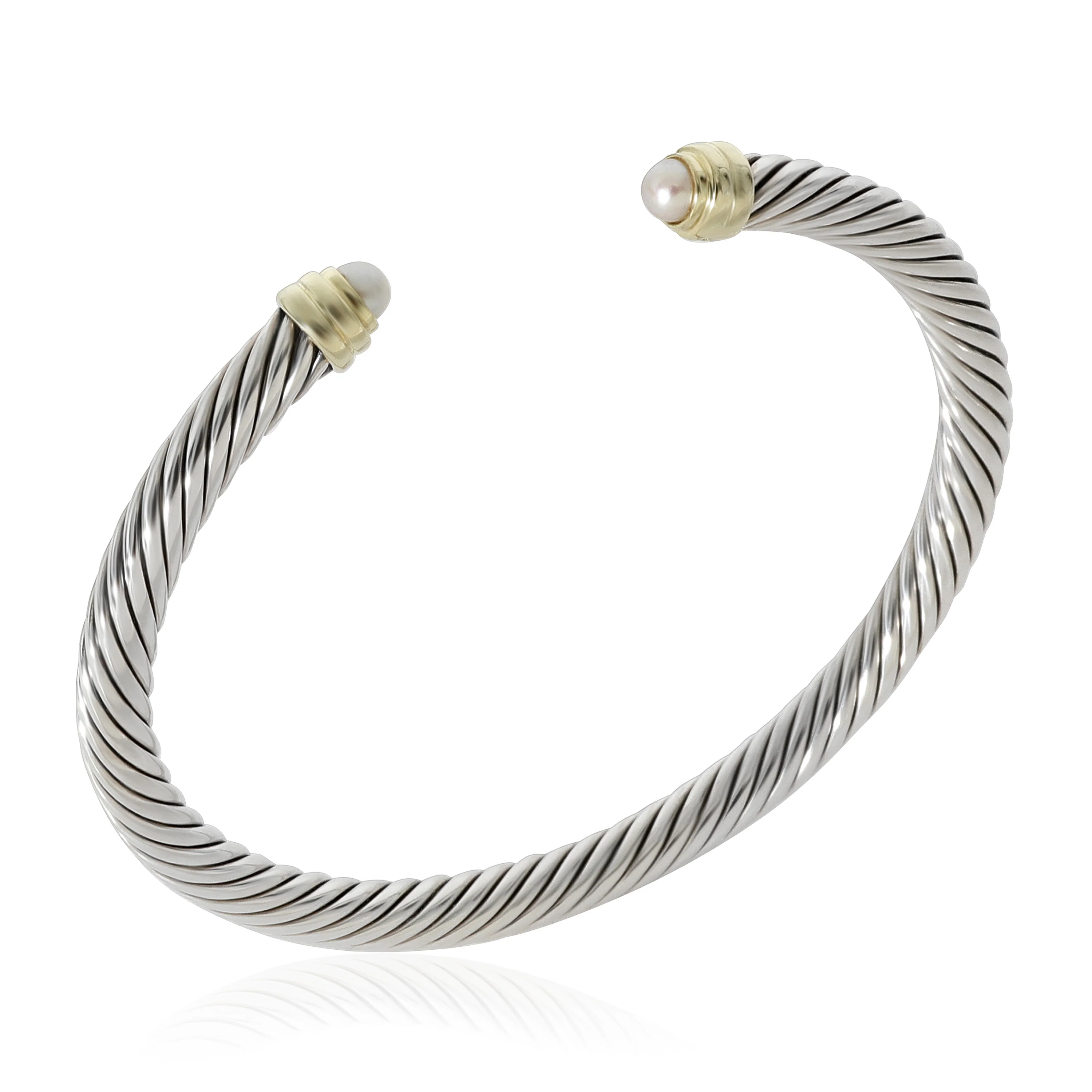 David Yurman Cable Pearl Bangle in 14k Yellow Gold/Sterling Silver - Image 4