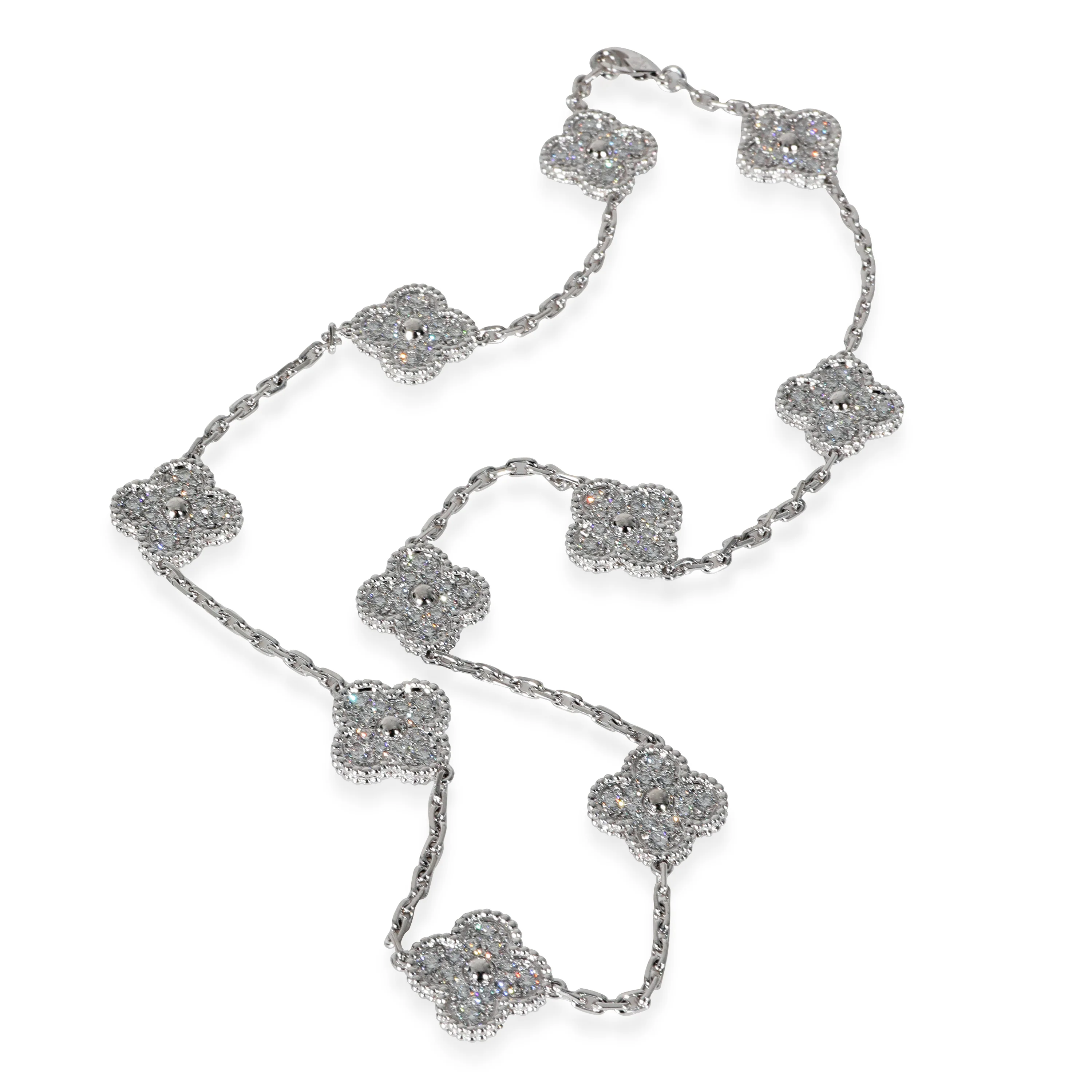 Vintage Alhambra Diamond Necklace in 18k White Gold 4.83 CTW - Image 5