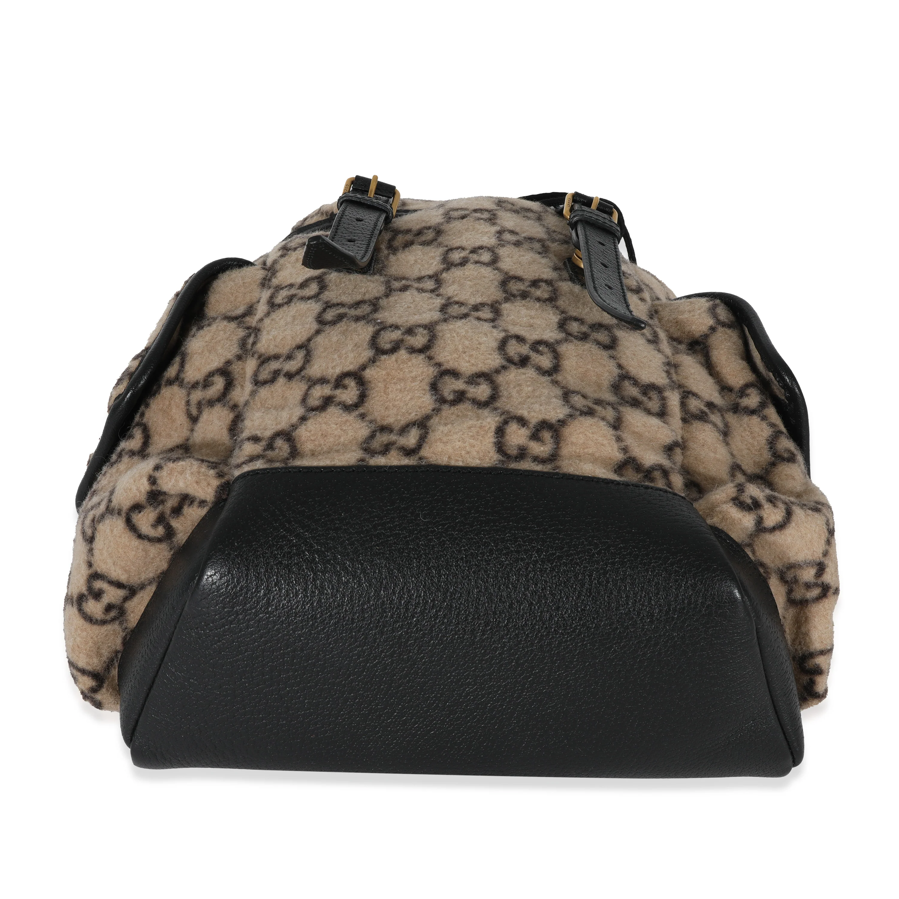 Gucci Beige Black Wool GG Double Pocket Buckle Backpack - Image 4