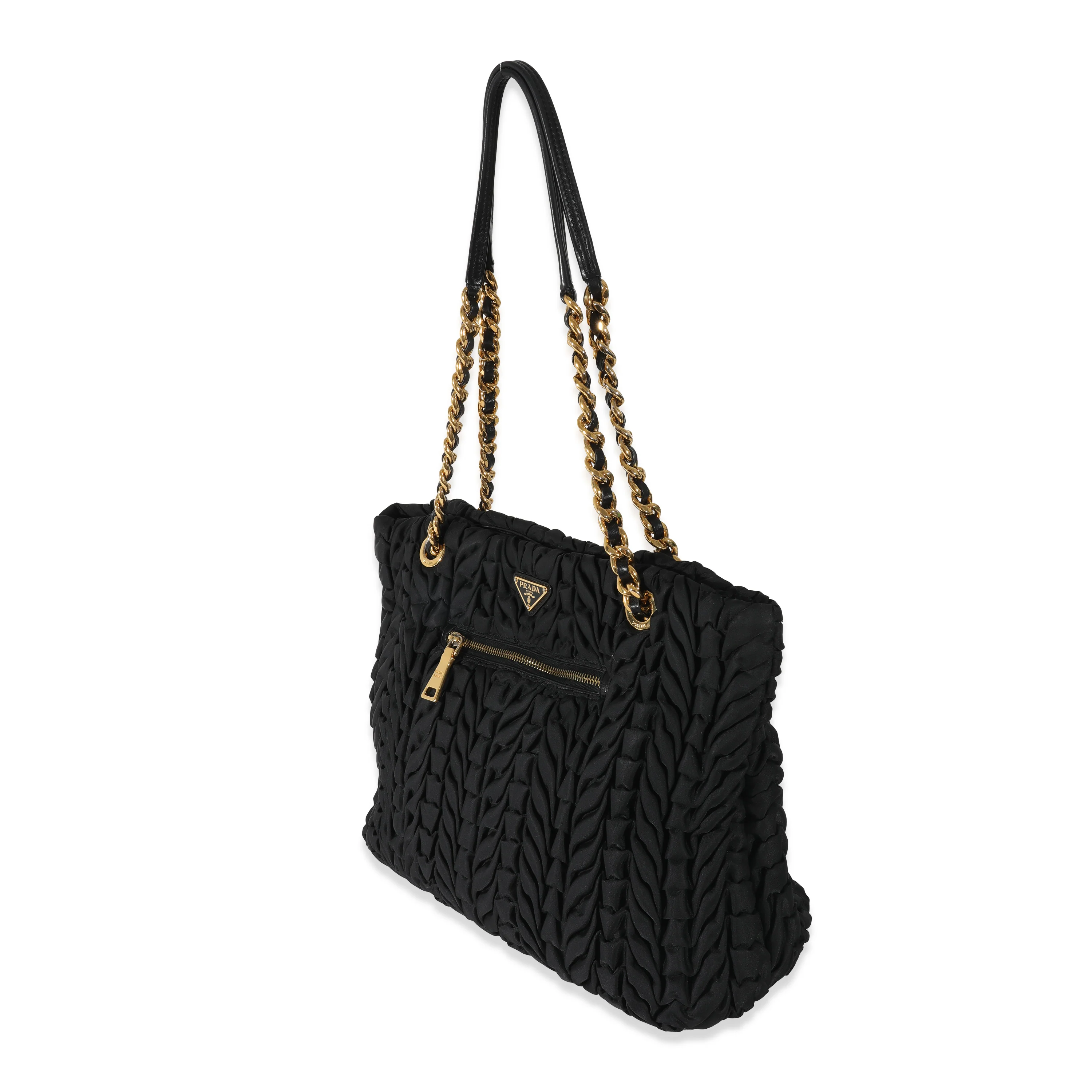Prada Black Nylon Ruched Chain Tote - Image 2