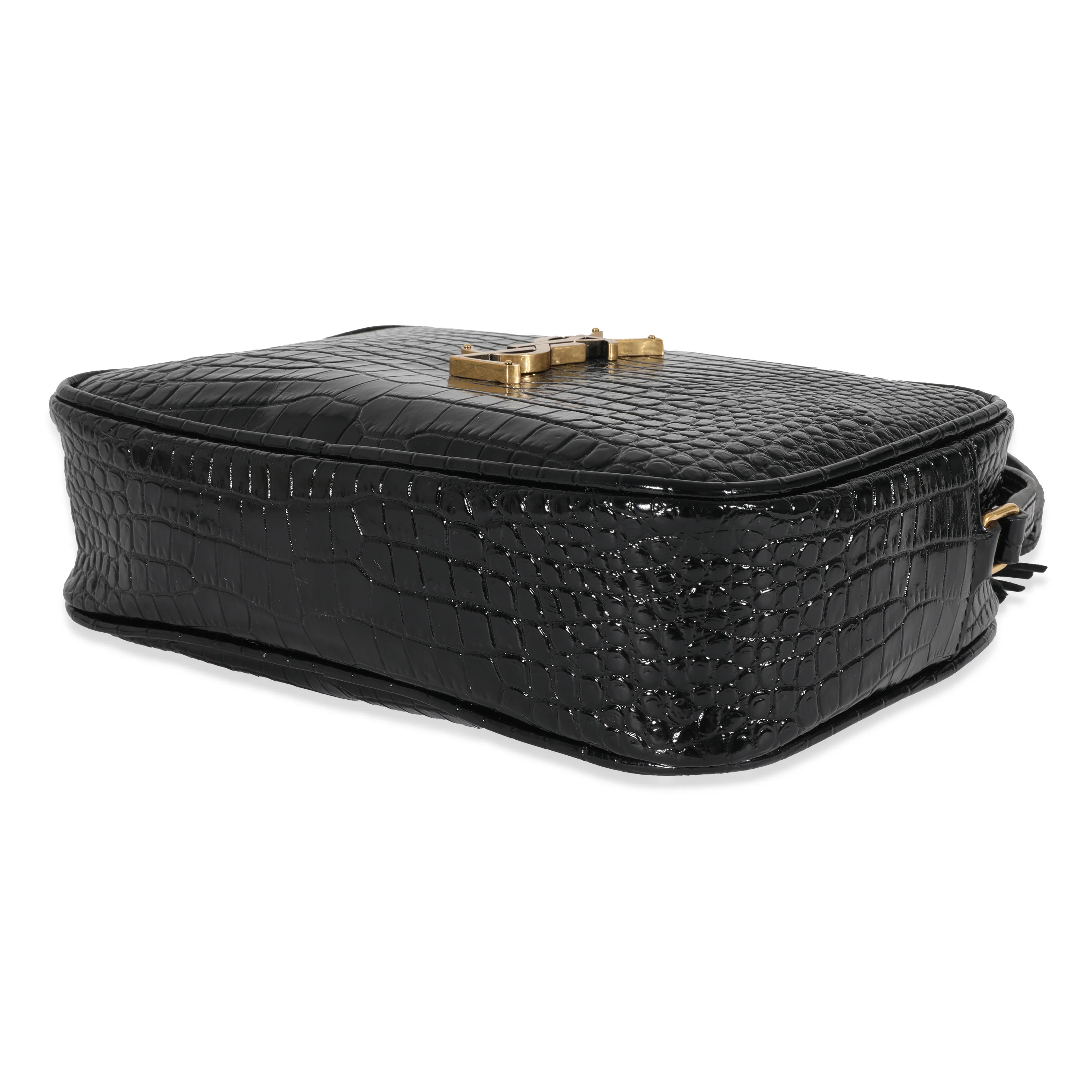 Saint Laurent Black Croc Embossed Lou Camera Bag - Image 7