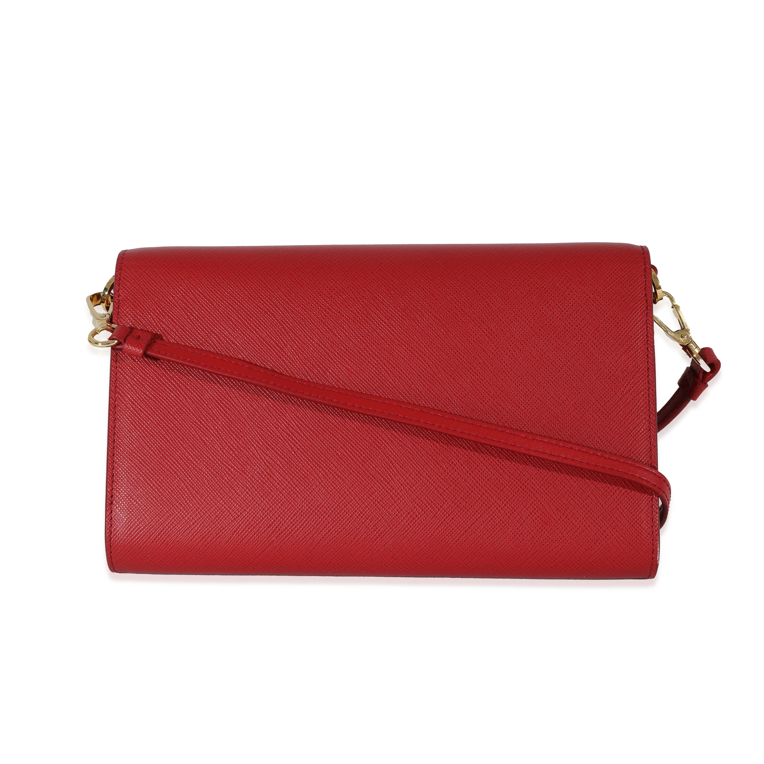 Prada Red Saffiano Wallet With Strap - Image 3