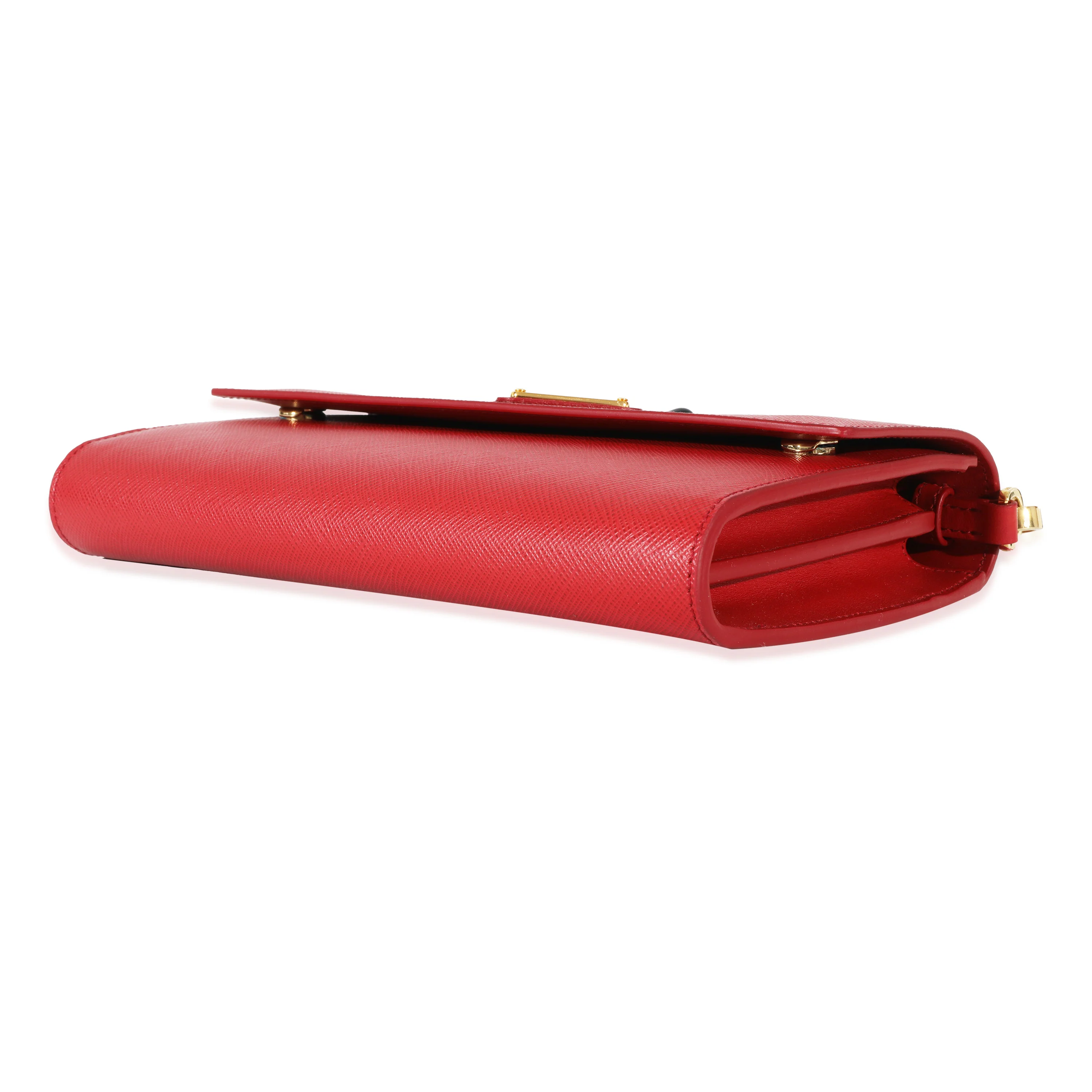 Prada Red Saffiano Wallet With Strap - Image 7