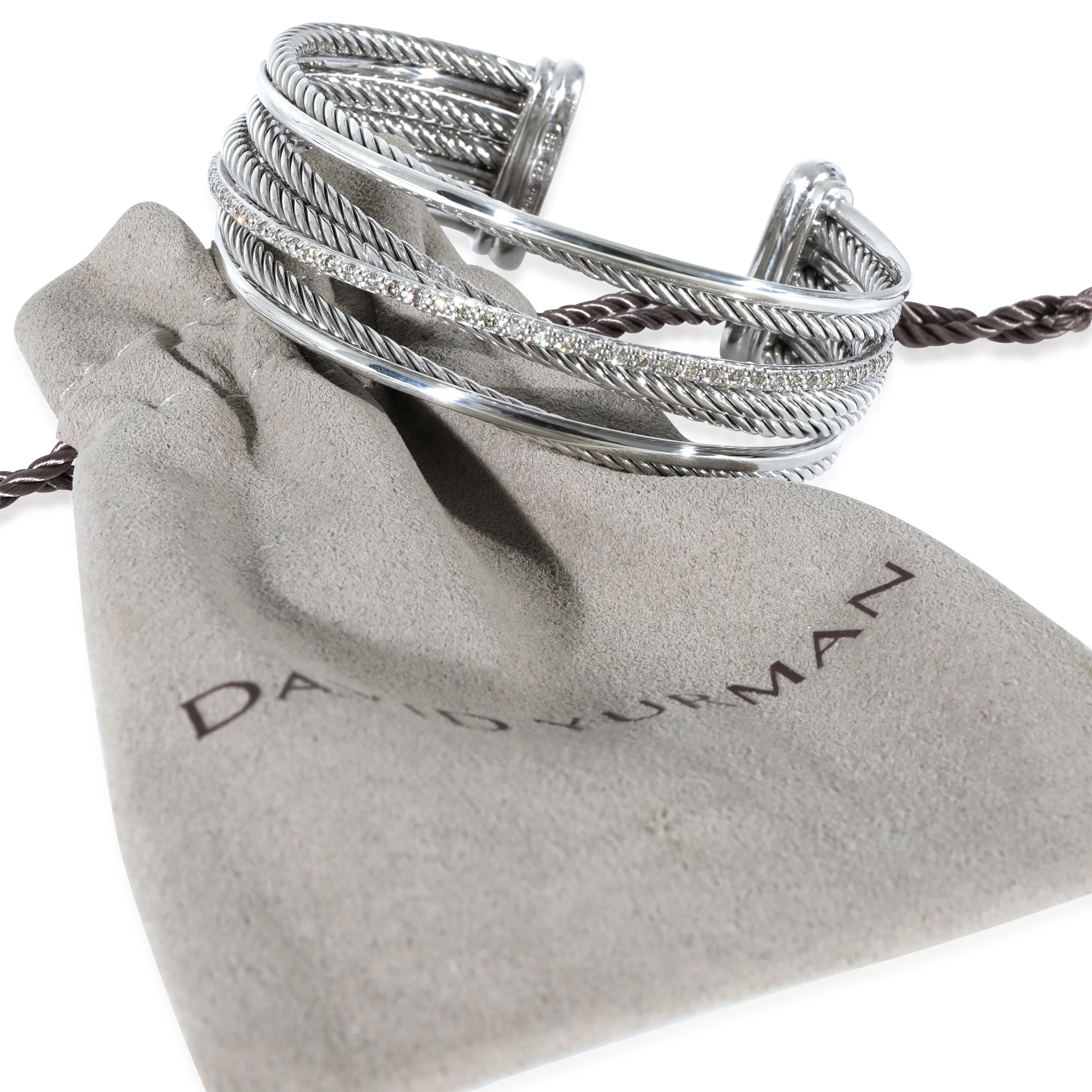David Yurman Crossover Diamond Cuff in 14k White Gold/Sterling Silver 0.65 CTW - Image 5
