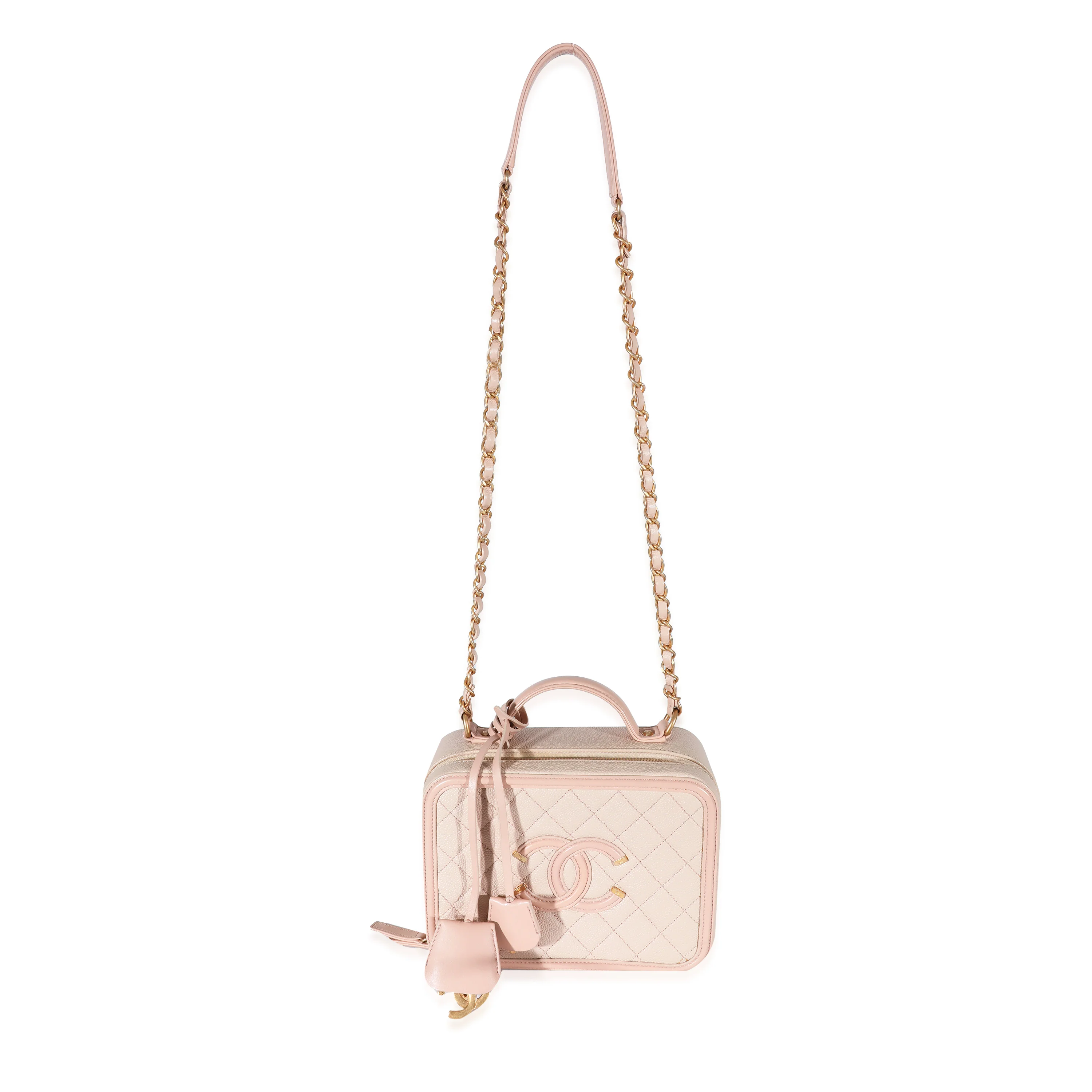 Chanel Beige Quilted Caviar Medium Filigree Vanity Case - Image 4