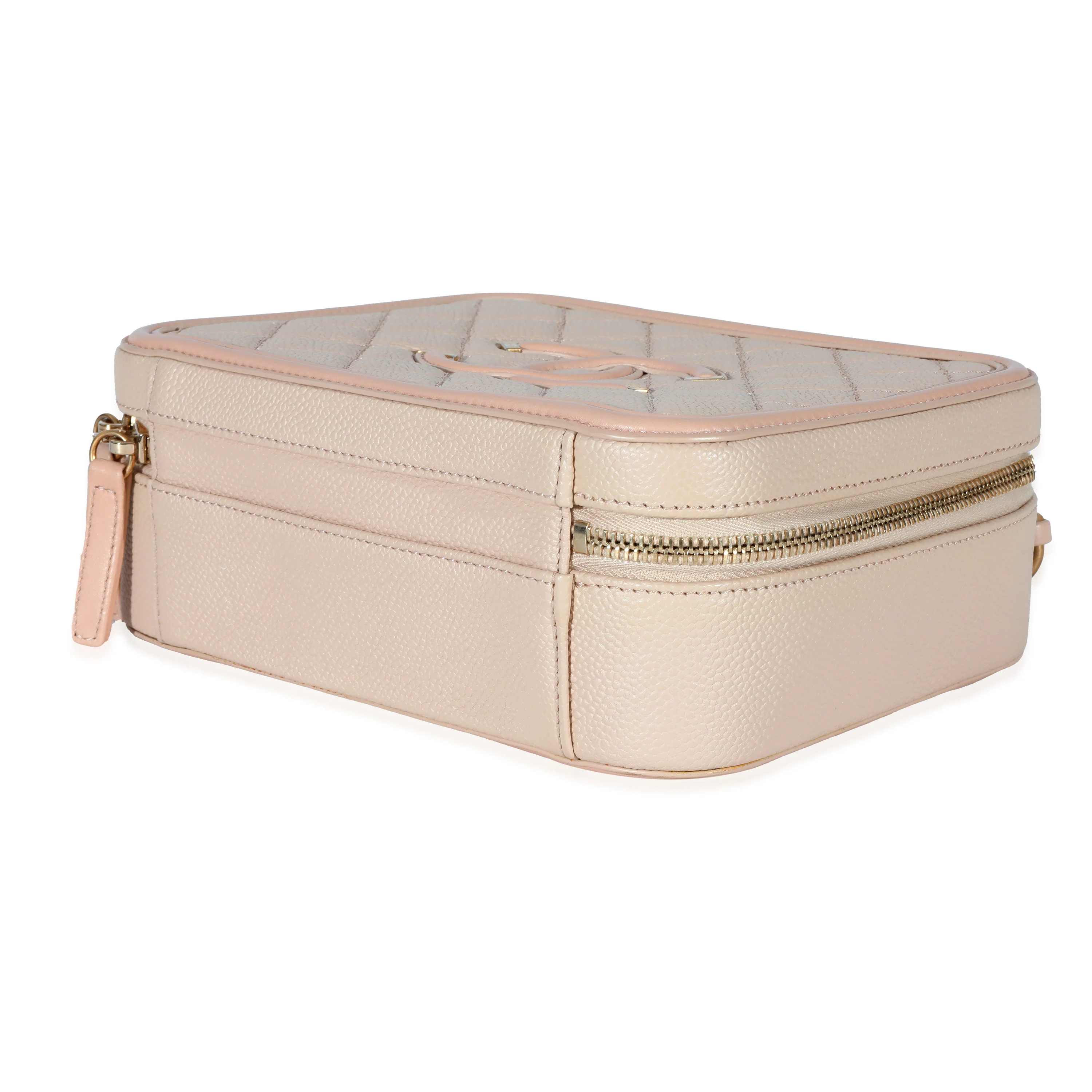 Chanel Beige Quilted Caviar Medium Filigree Vanity Case - Image 7