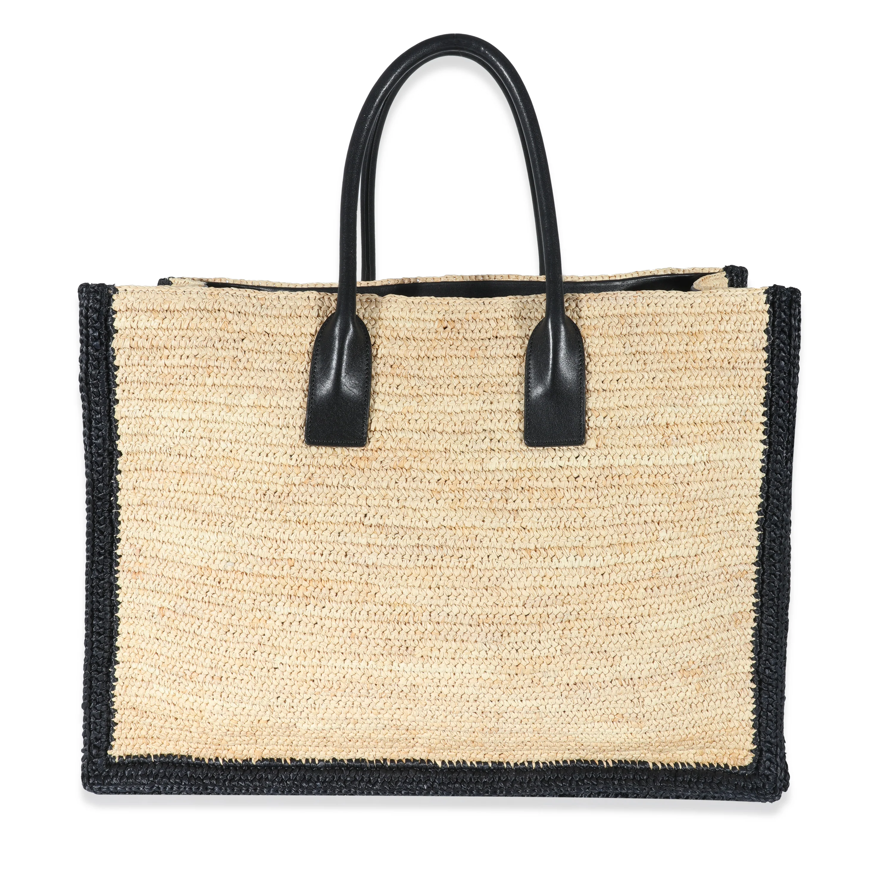 Saint Laurent Beige Raffia Rive Gauche Logo Tote - Image 3