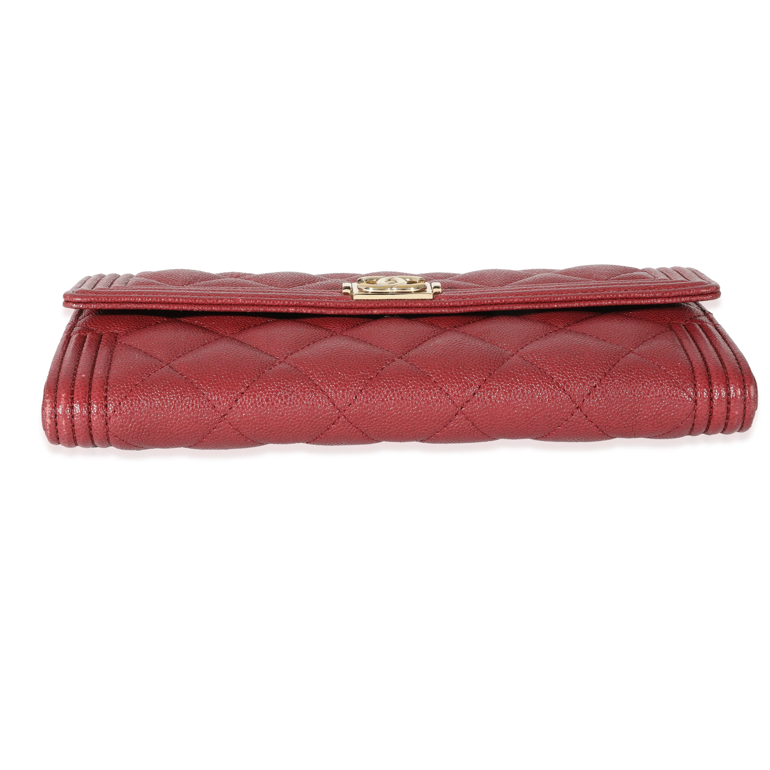 Chanel Burgundy Quilted Caviar Boy Flap Wallet - Image 5